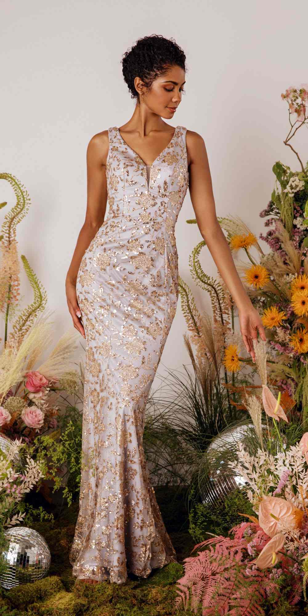 Prom Dresses Formal Prom Long Glitter Fitted Dress Eureka Fashion 9706 Pewter/Gold