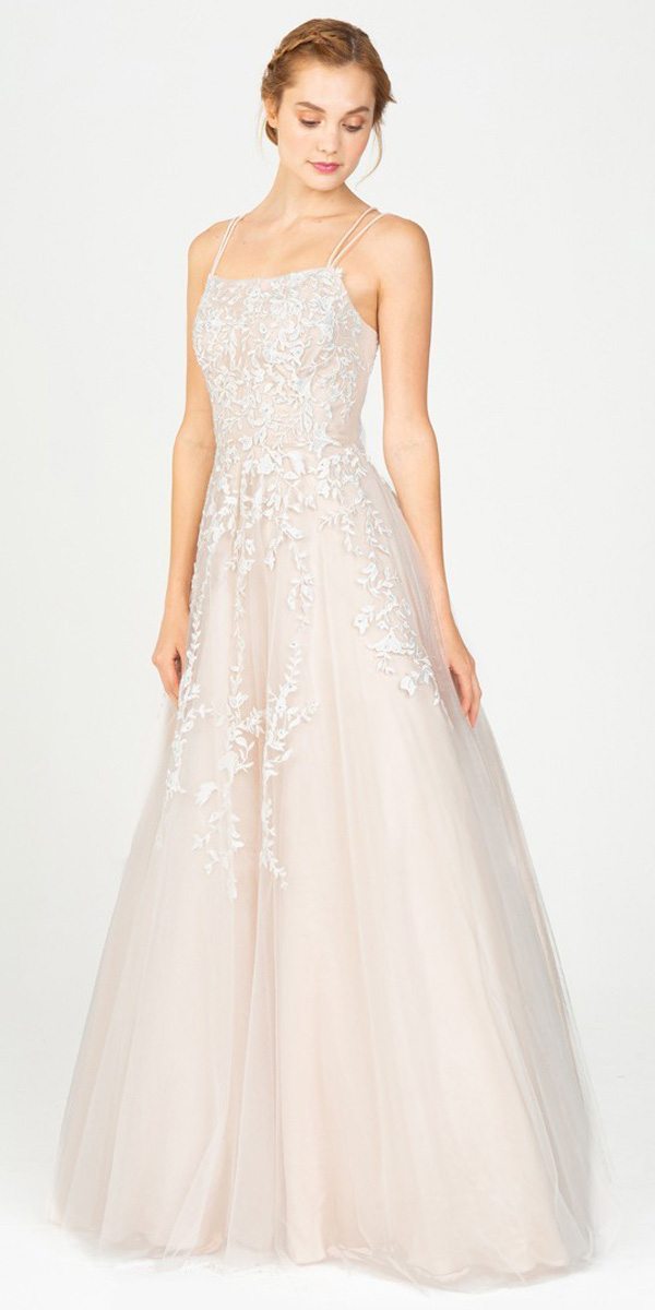 Wedding Dresses Long Bridal Lace Wedding A Line Dress Eureka Fashion 9757 Ivory/Champagne
