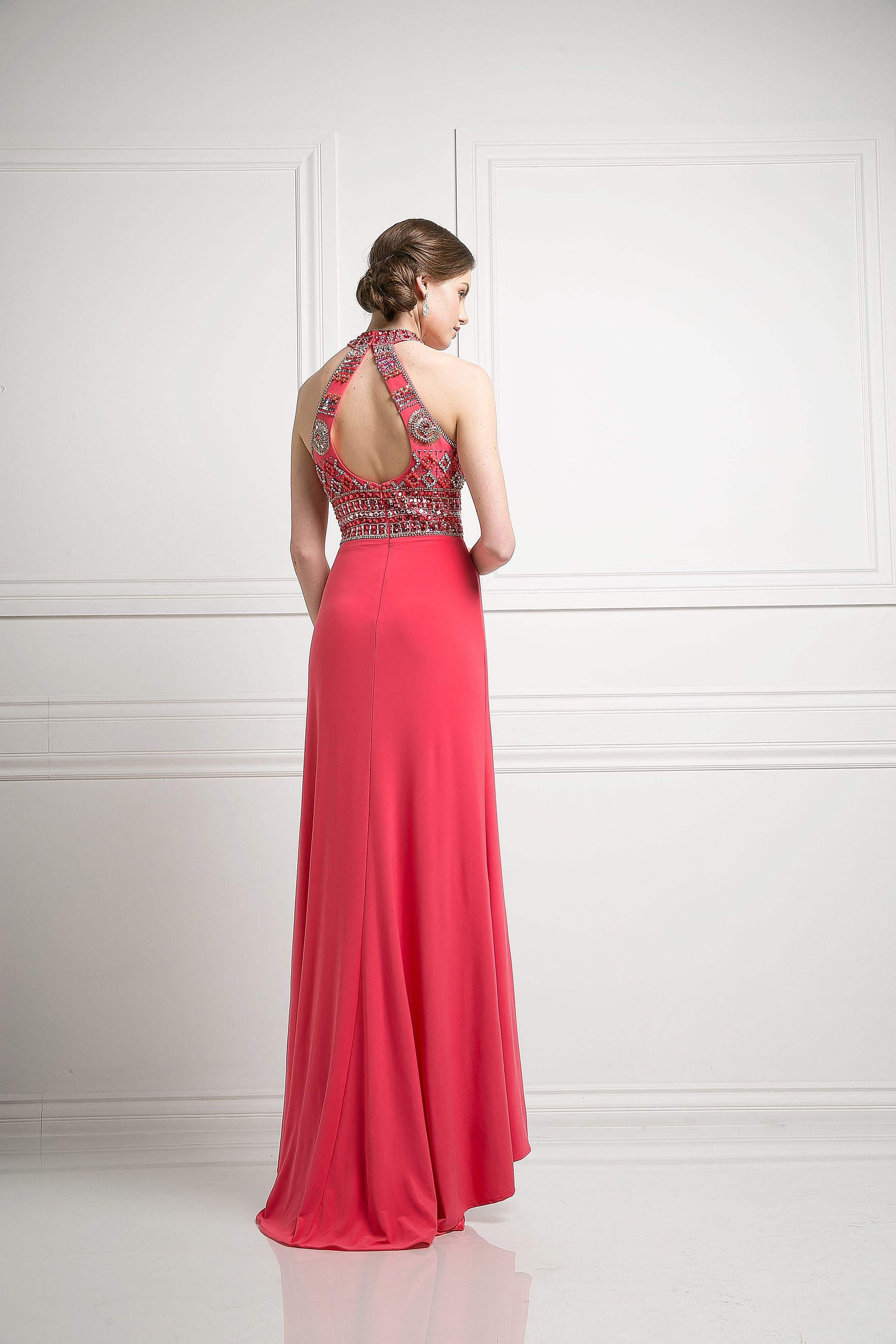 Formal Dresses Long Formal Beaded Prom Evening Dress Coral