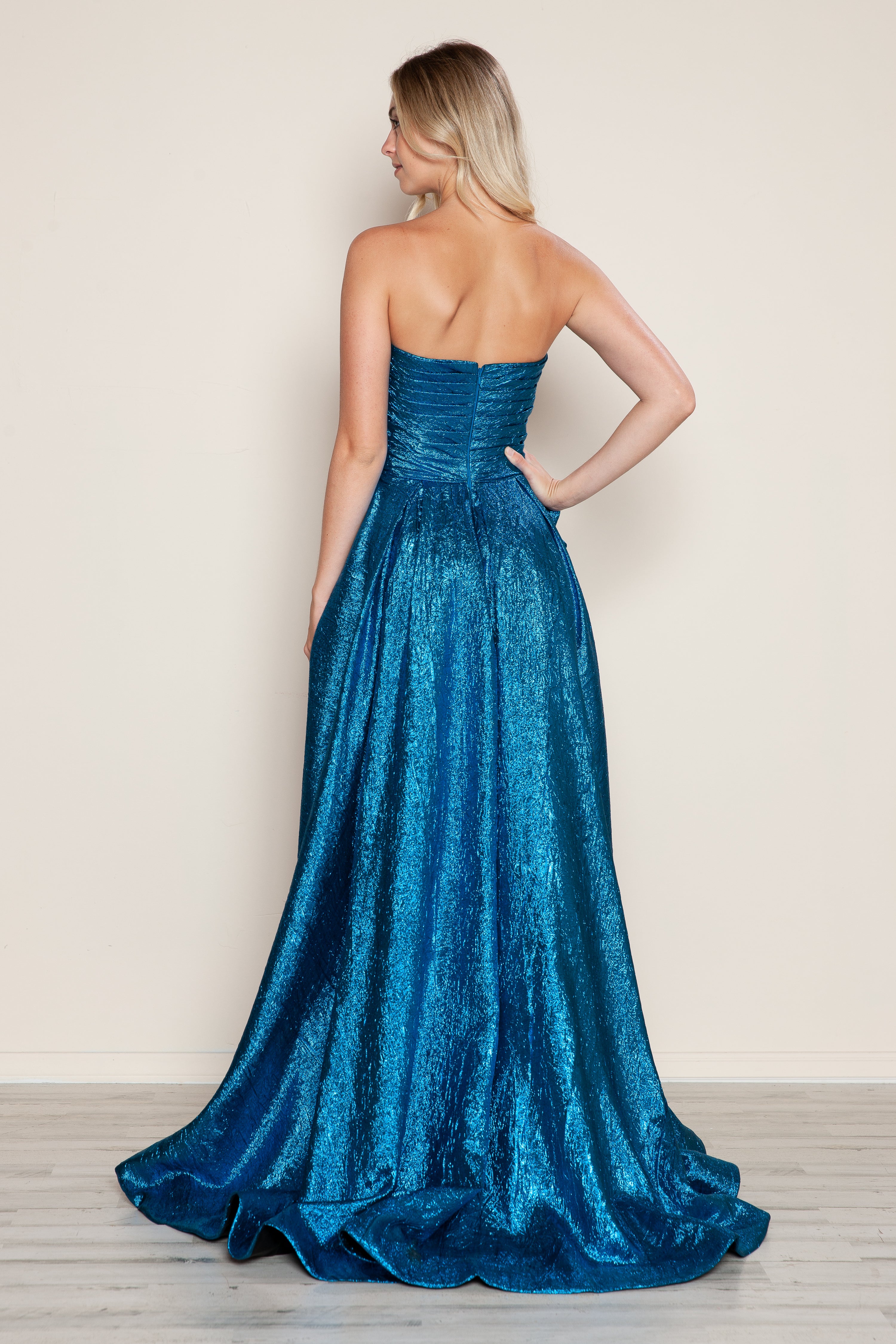 Prom Dresses Metallic Long Formal A Line Prom Dress Peacock