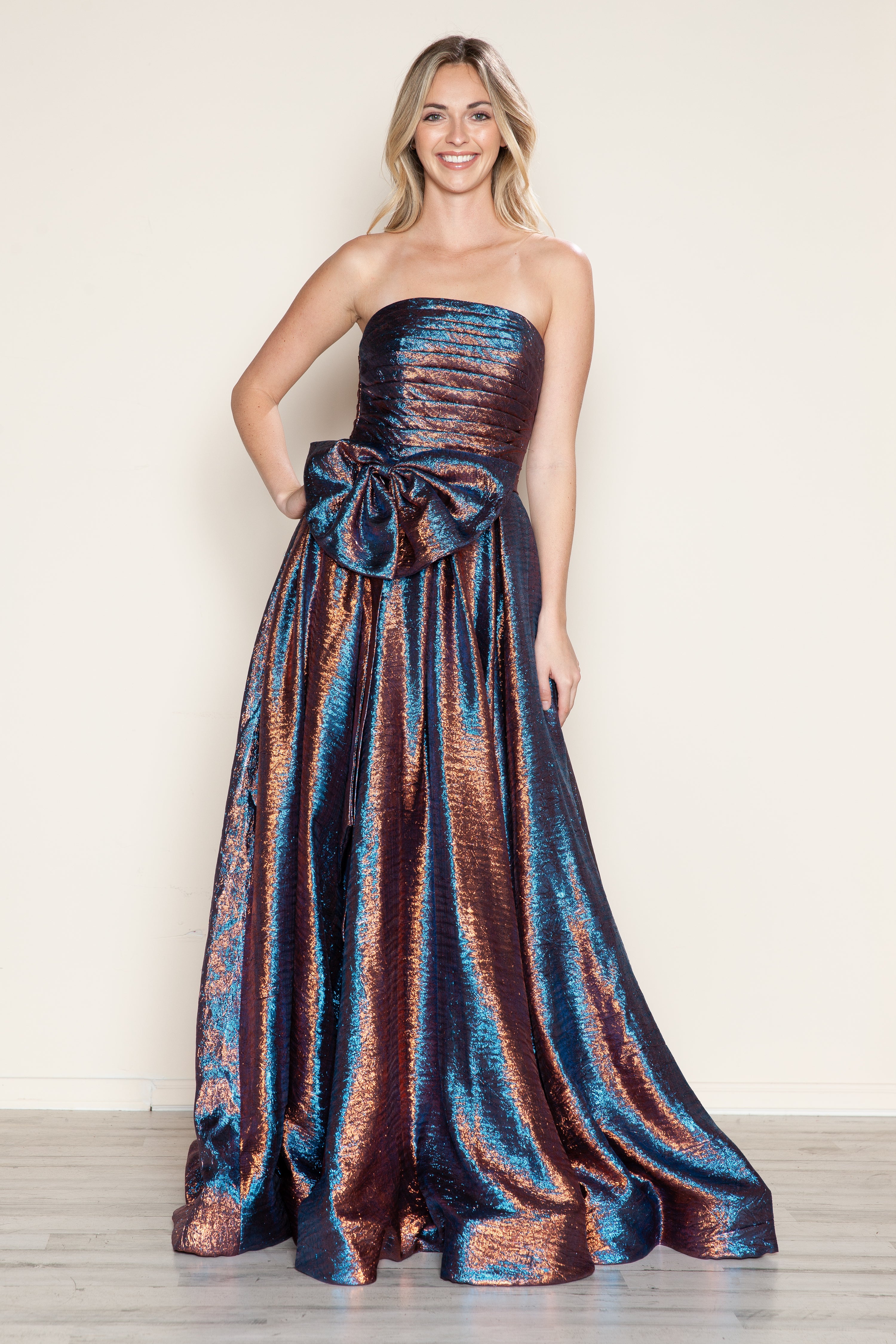 Prom Dresses Metallic Long Formal A Line Prom Dress Turquoise/Bronze