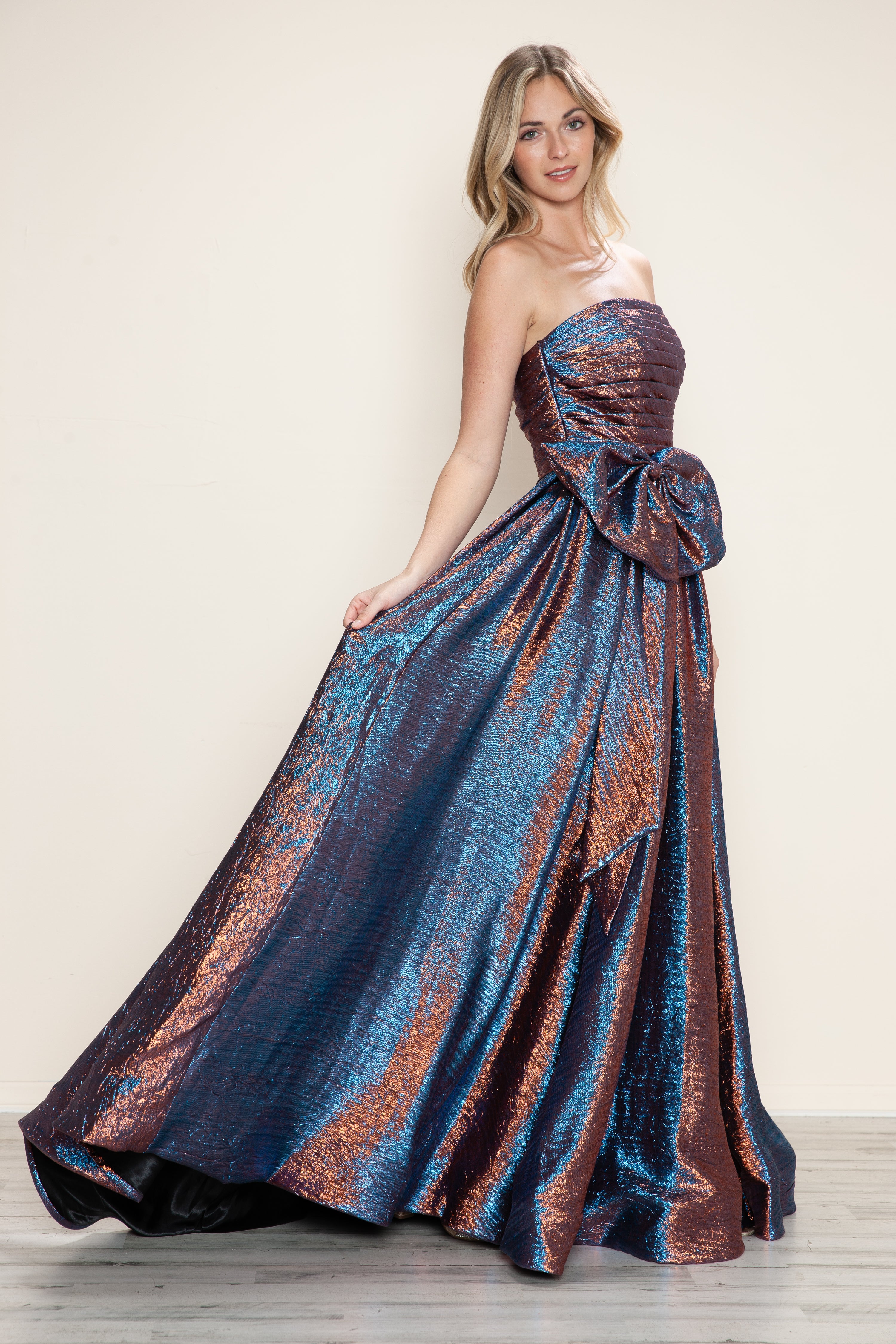 Prom Dresses Metallic Long Formal A Line Prom Dress Turquoise/Bronze