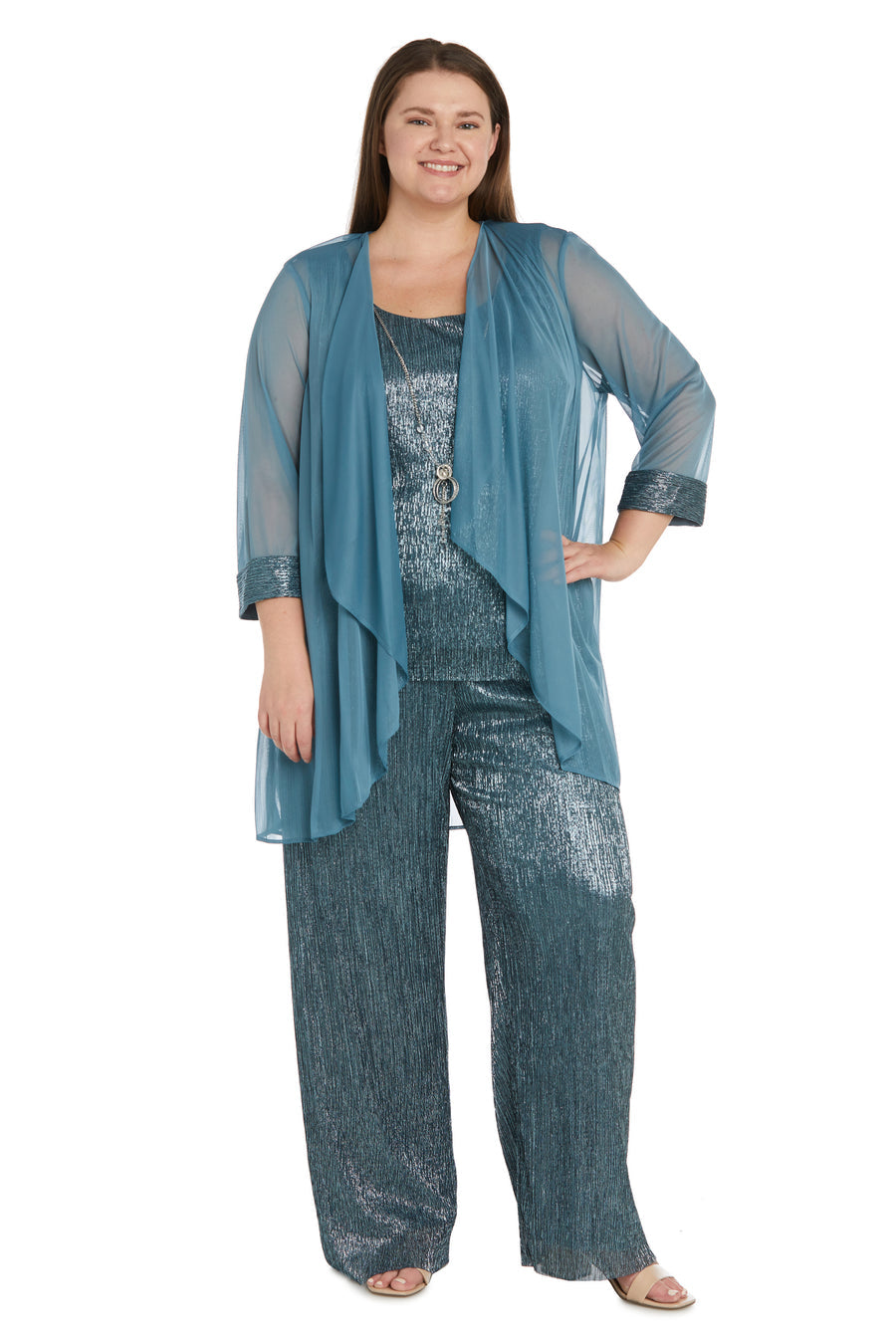 Pant Suit Three Piece Crinkle Plus Size Pantsuit Spruce