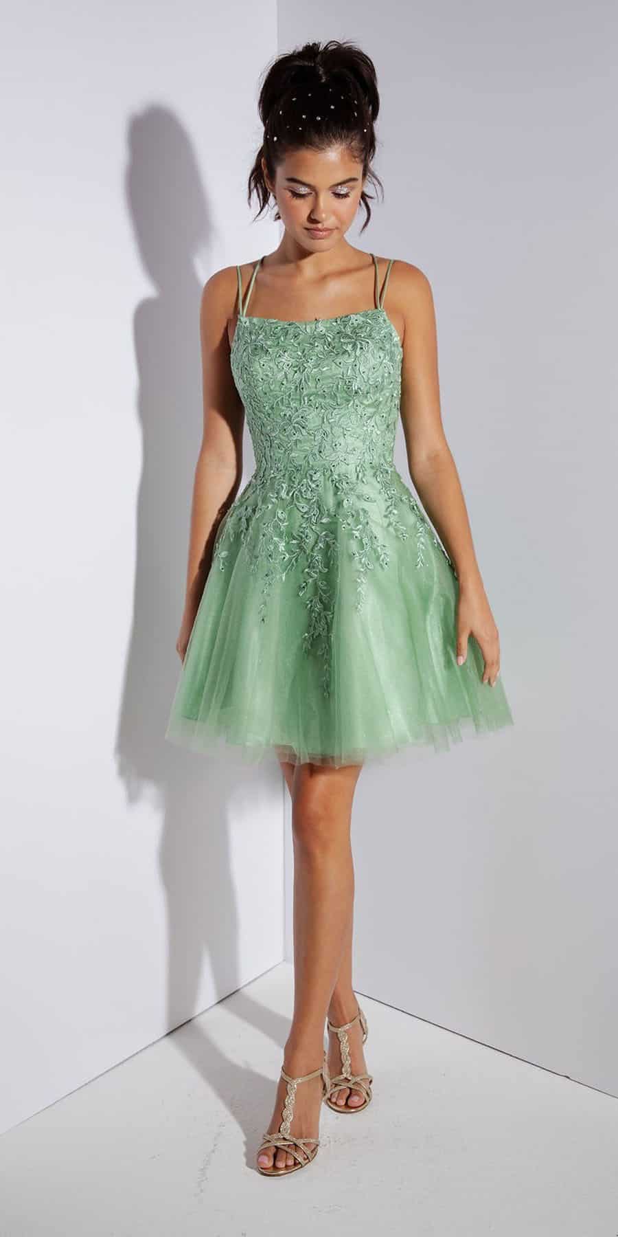 Cocktail Dresses Short Glitter Lace Cocktail Mini Dress Eureka Fashion 9727 Sage