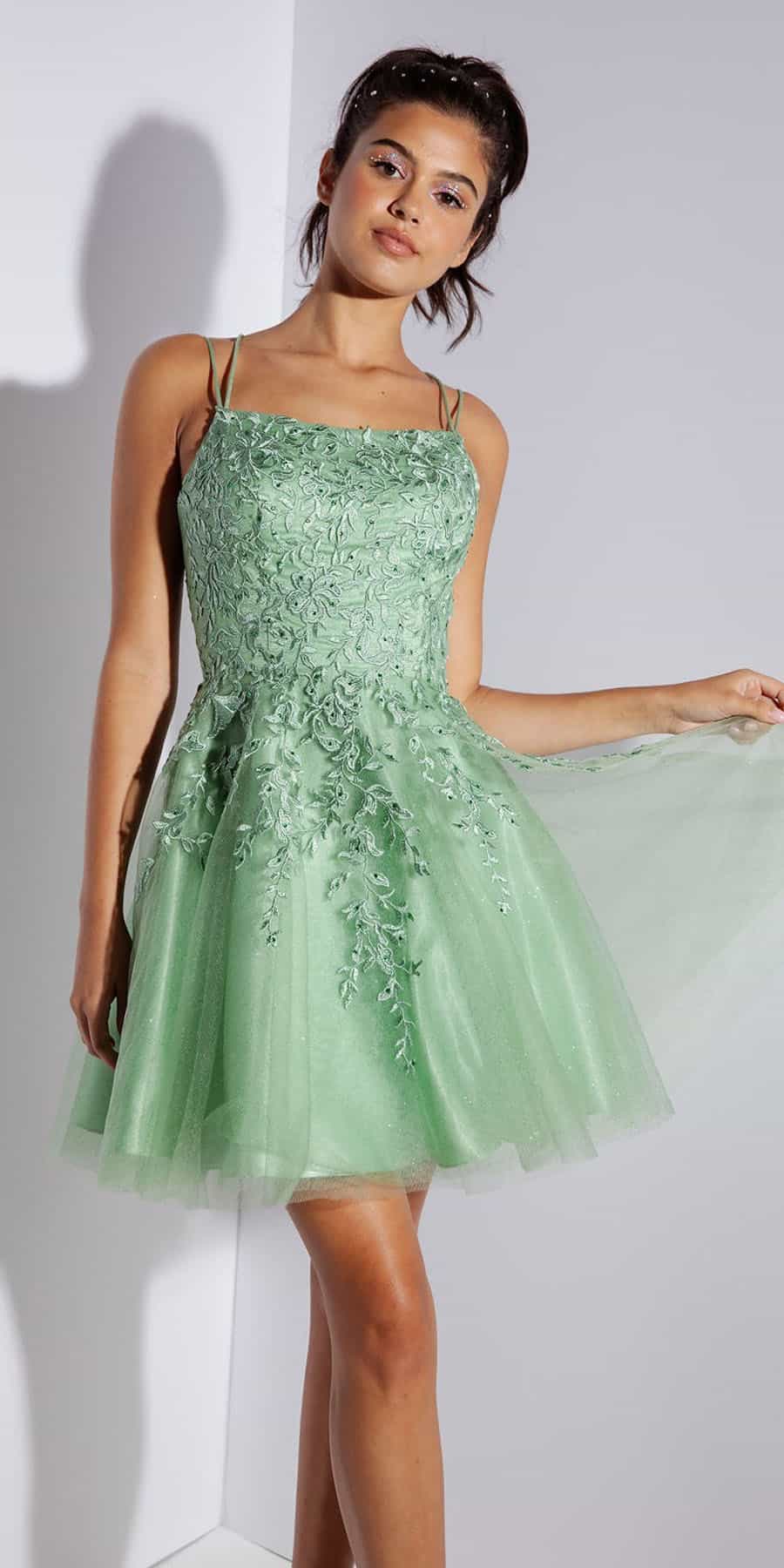 Cocktail Dresses Short Glitter Lace Cocktail Mini Dress Eureka Fashion 9727 Sage
