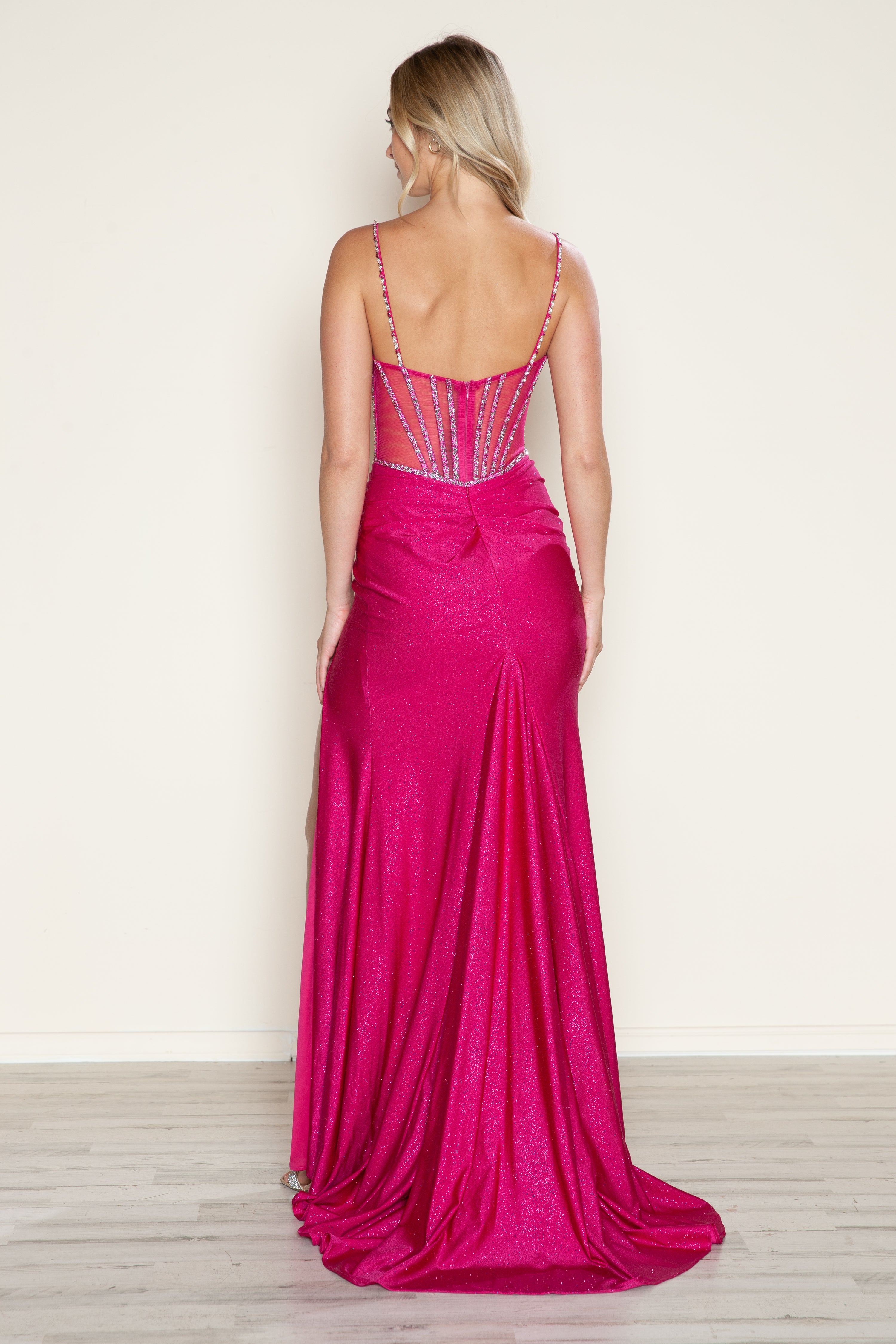 Prom Dresses Long Formal Slit Glitter Prom Dress Magenta