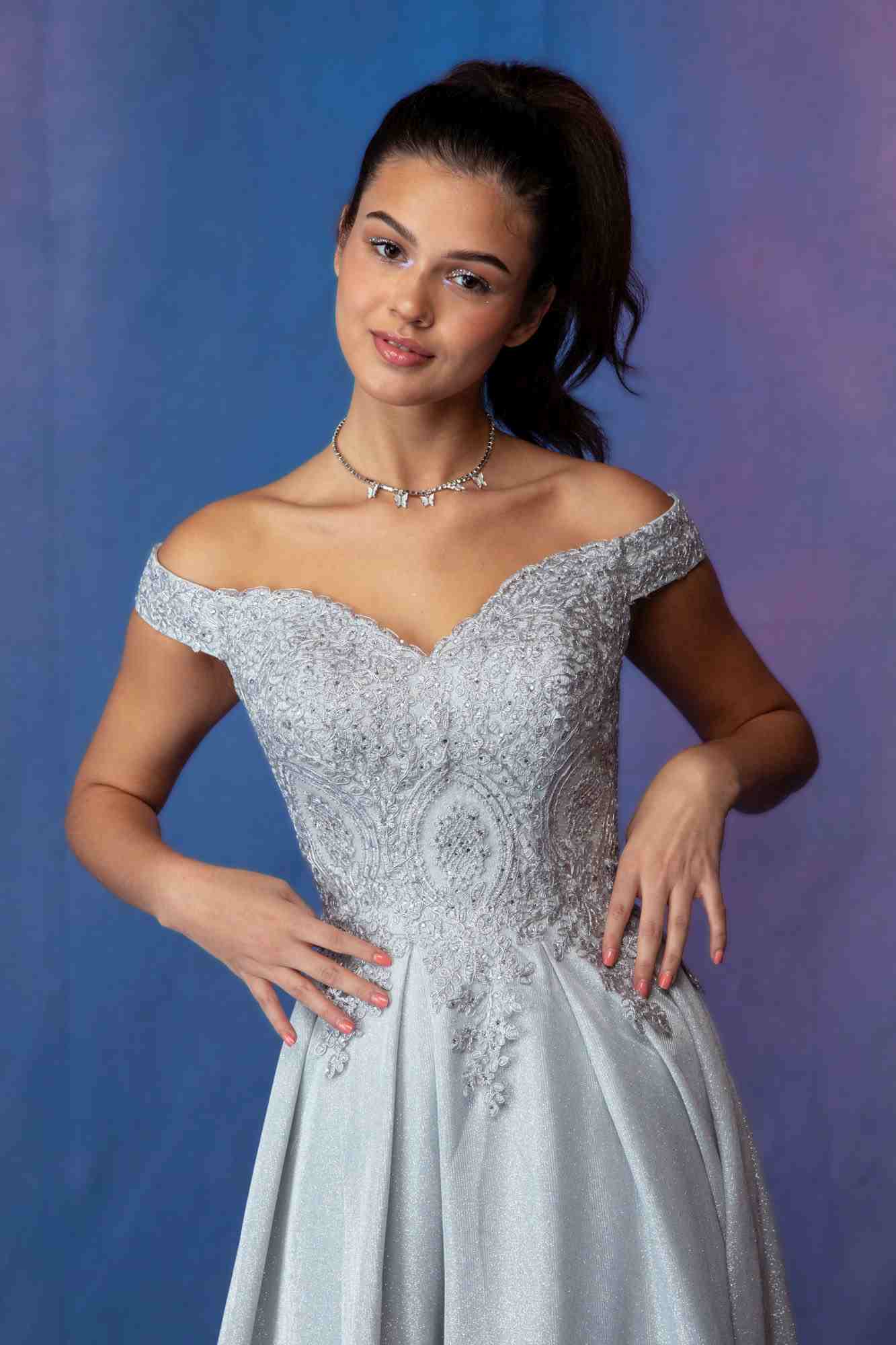 Prom Dresses Formal Long A Line Slit Prom Dress Eureka Fashion 9806 Silver