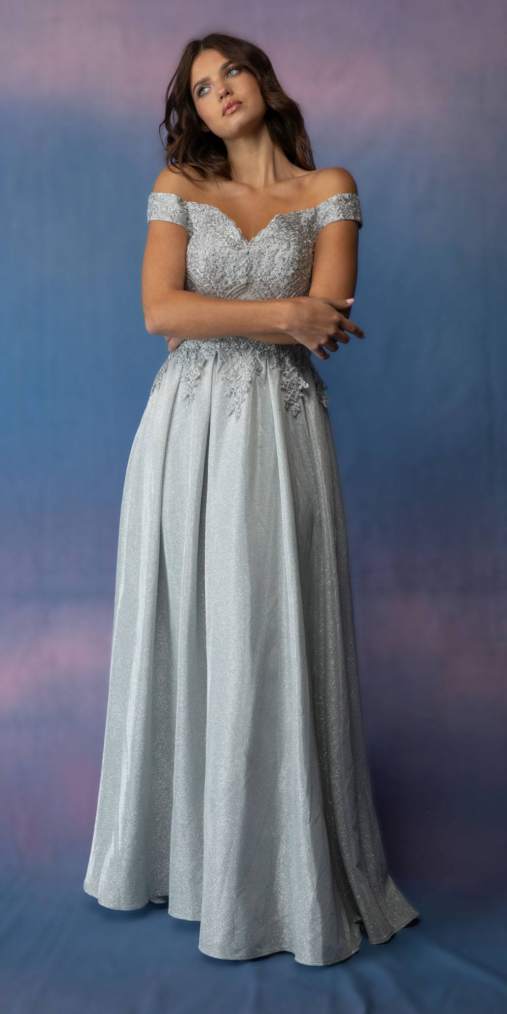 Prom Dresses Formal Long A Line Slit Prom Dress Eureka Fashion 9806 Silver