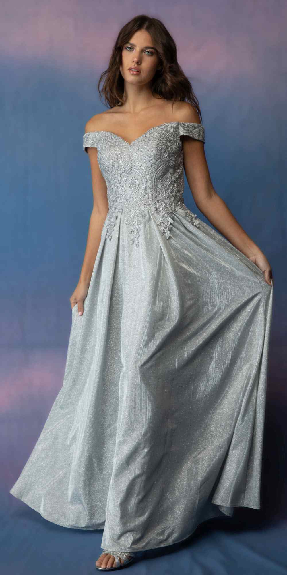 Prom Dresses Formal Long A Line Slit Prom Dress Eureka Fashion 9806 Silver