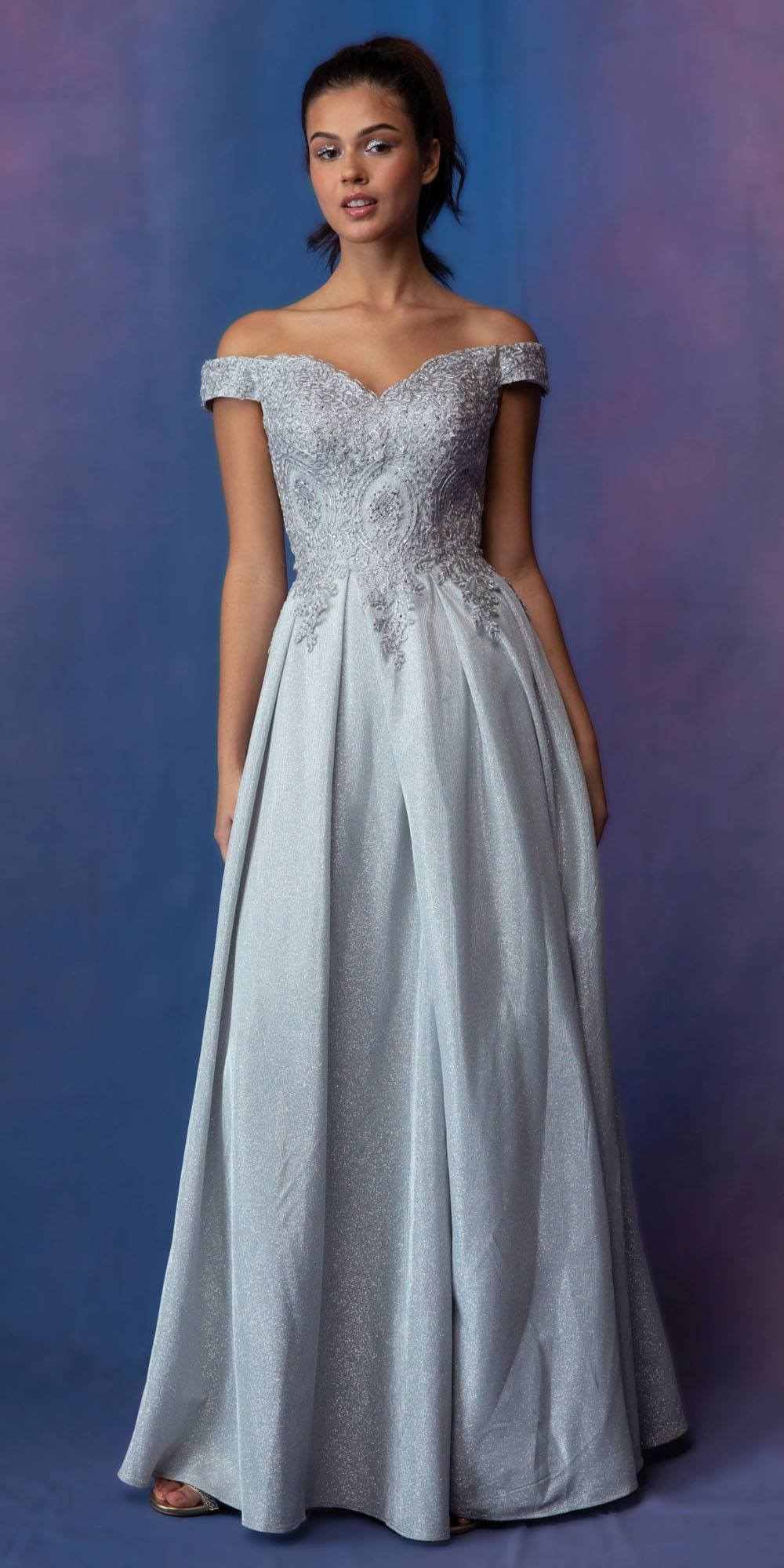 Prom Dresses Formal Long A Line Slit Prom Dress Eureka Fashion 9806 Silver