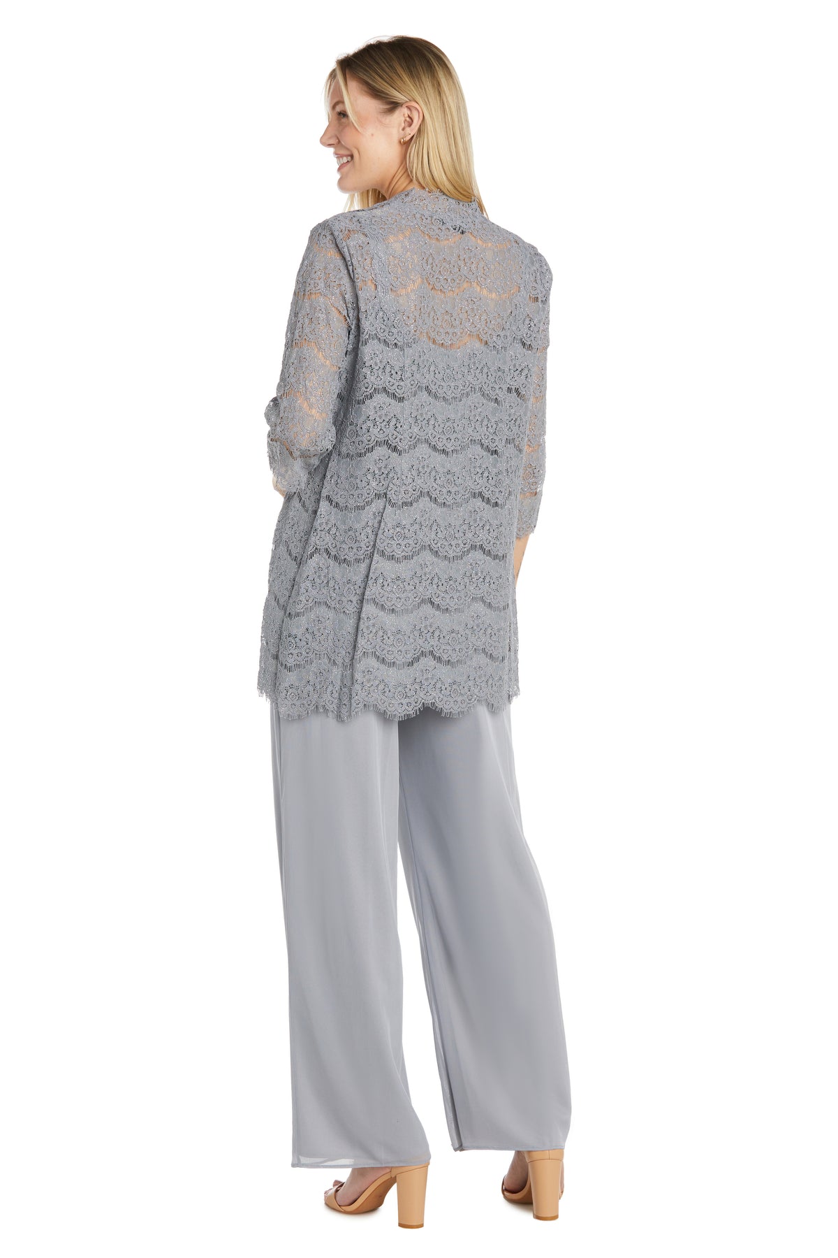 Pant Suit Long Formal Mother of the Bride Duster Pant Suit Silver