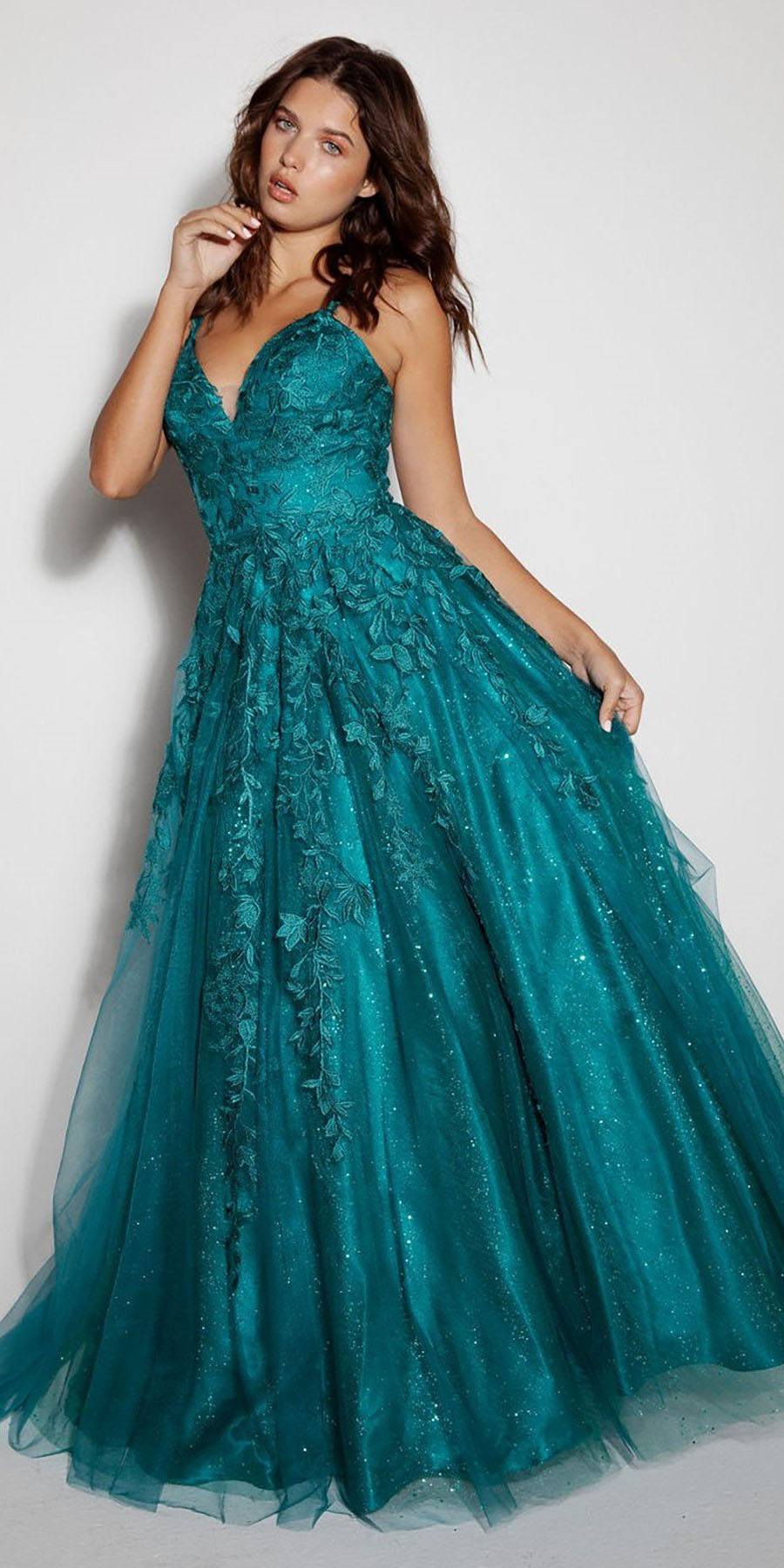 Prom Dresses Formal Glitter A Line Long Prom Dress Eureka Fashion 9858 Teal