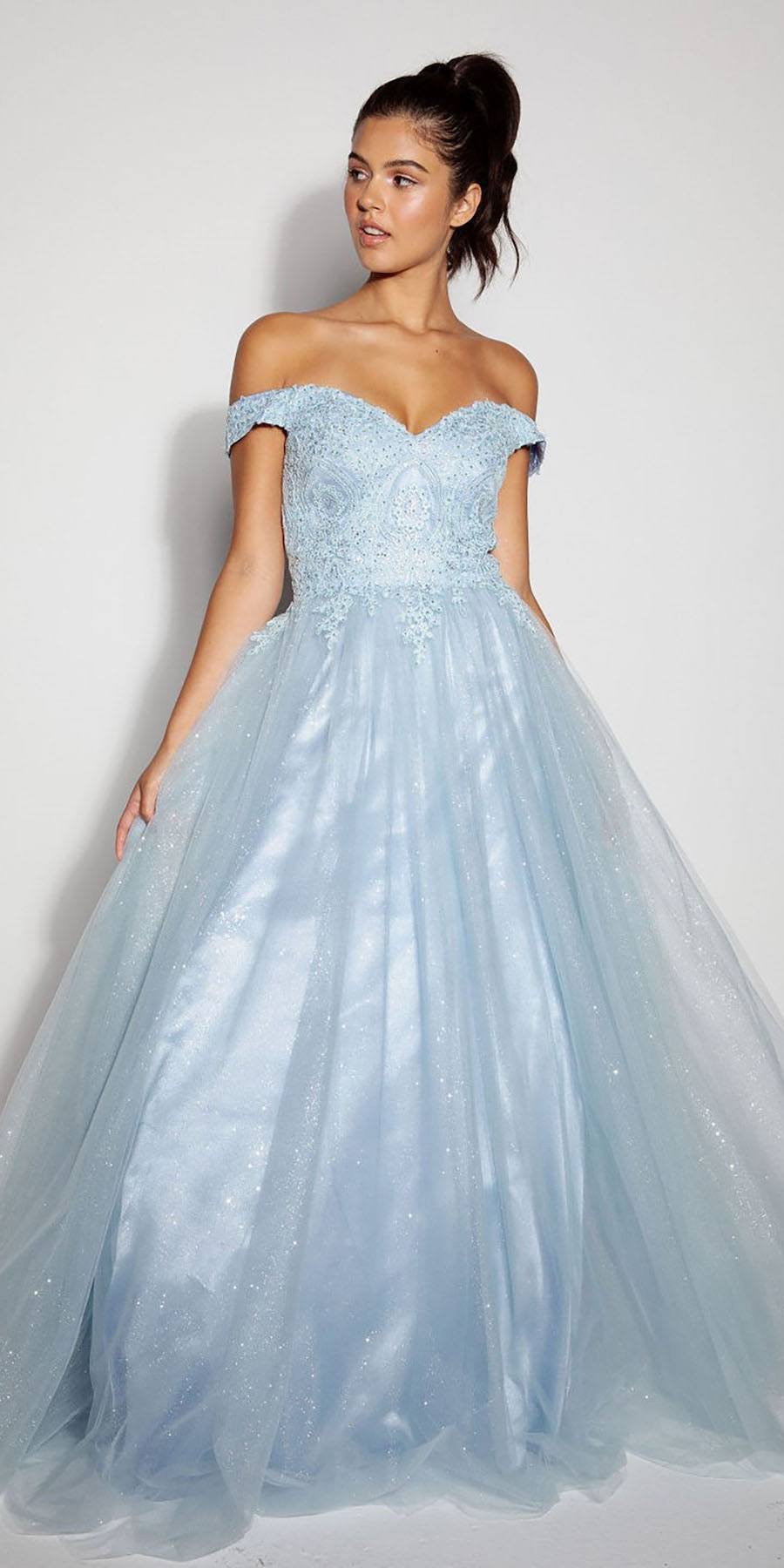 Prom Dresses A Line Lace Applique Long Formal Prom Dress Eureka Fashion 9899 Bahama Blue