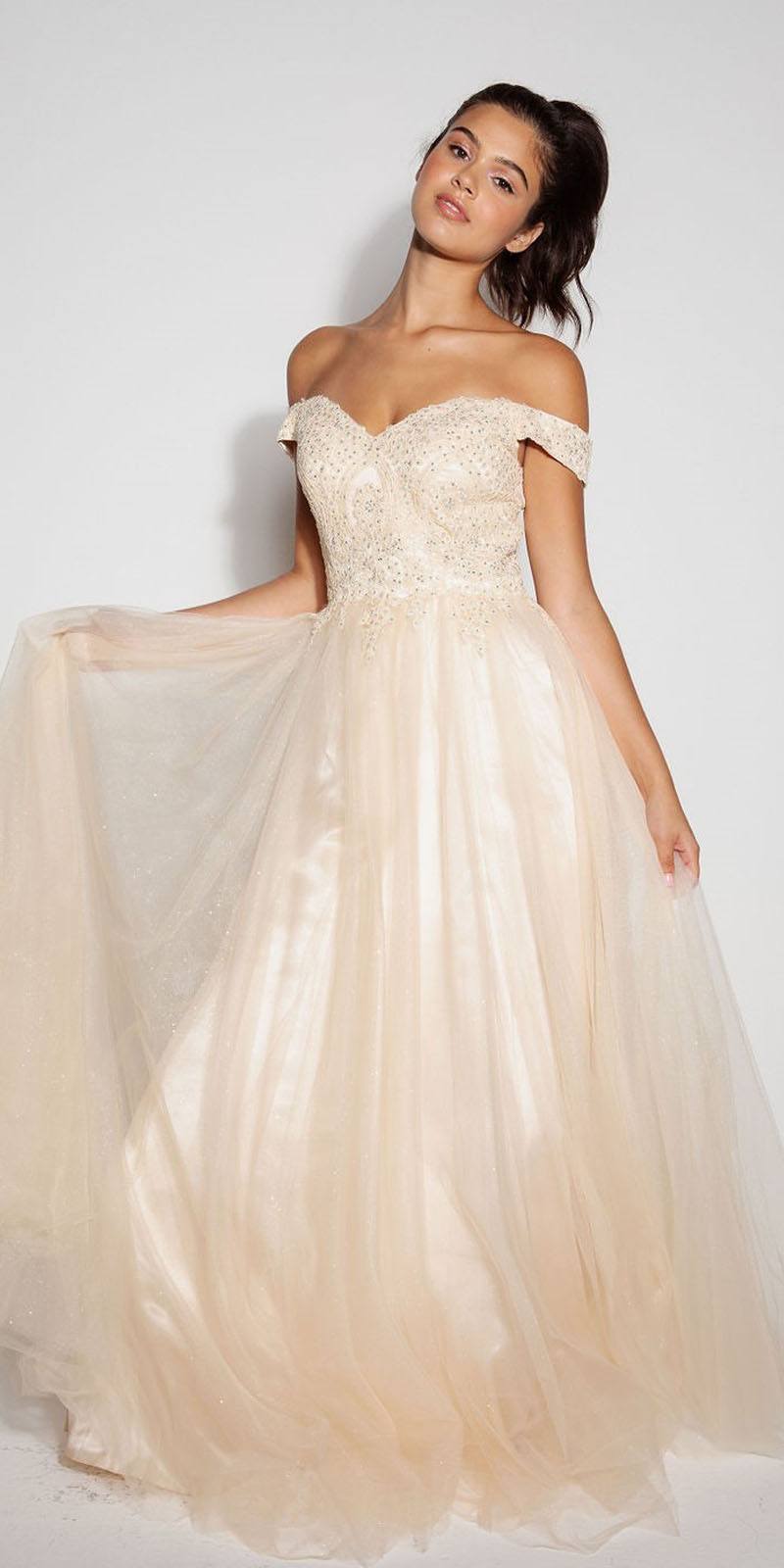 Prom Dresses A Line Lace Applique Long Formal Prom Dress Eureka Fashion 9899 Champagne