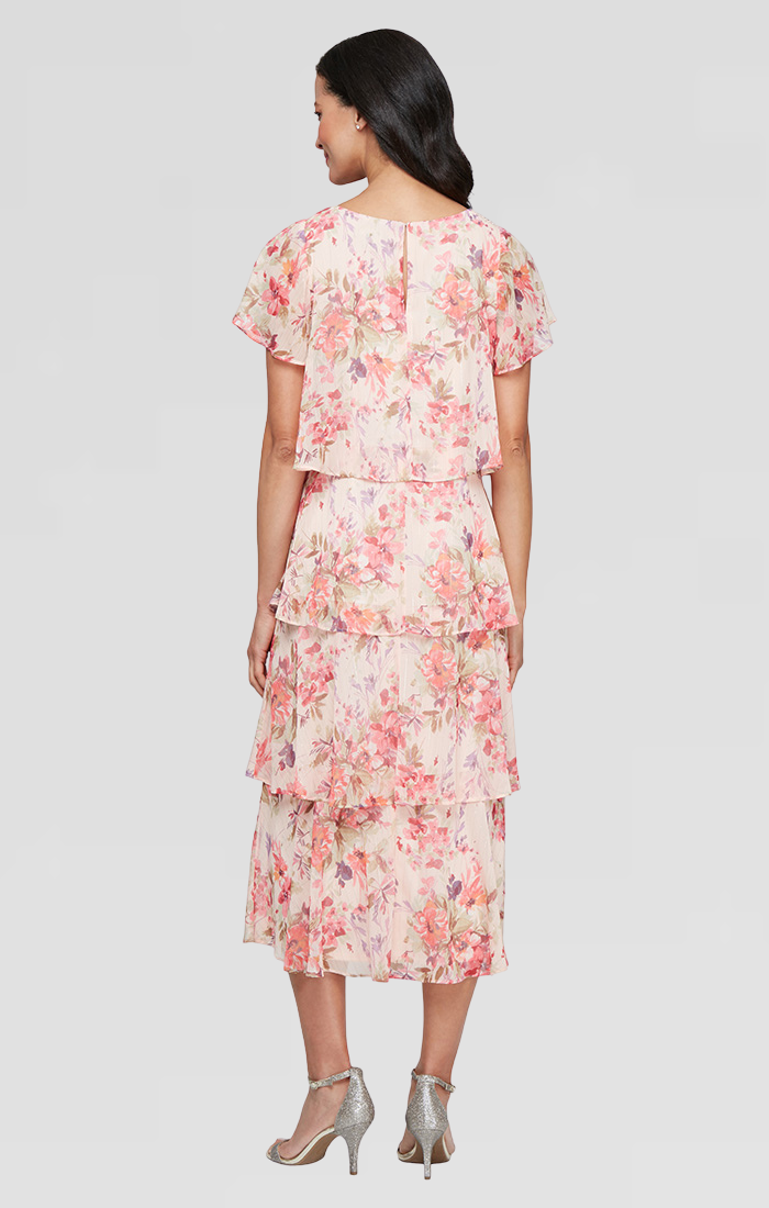 Plus Size Dresses Printed Long Plus Size Formal Tea Length Dress PEACH MULTI