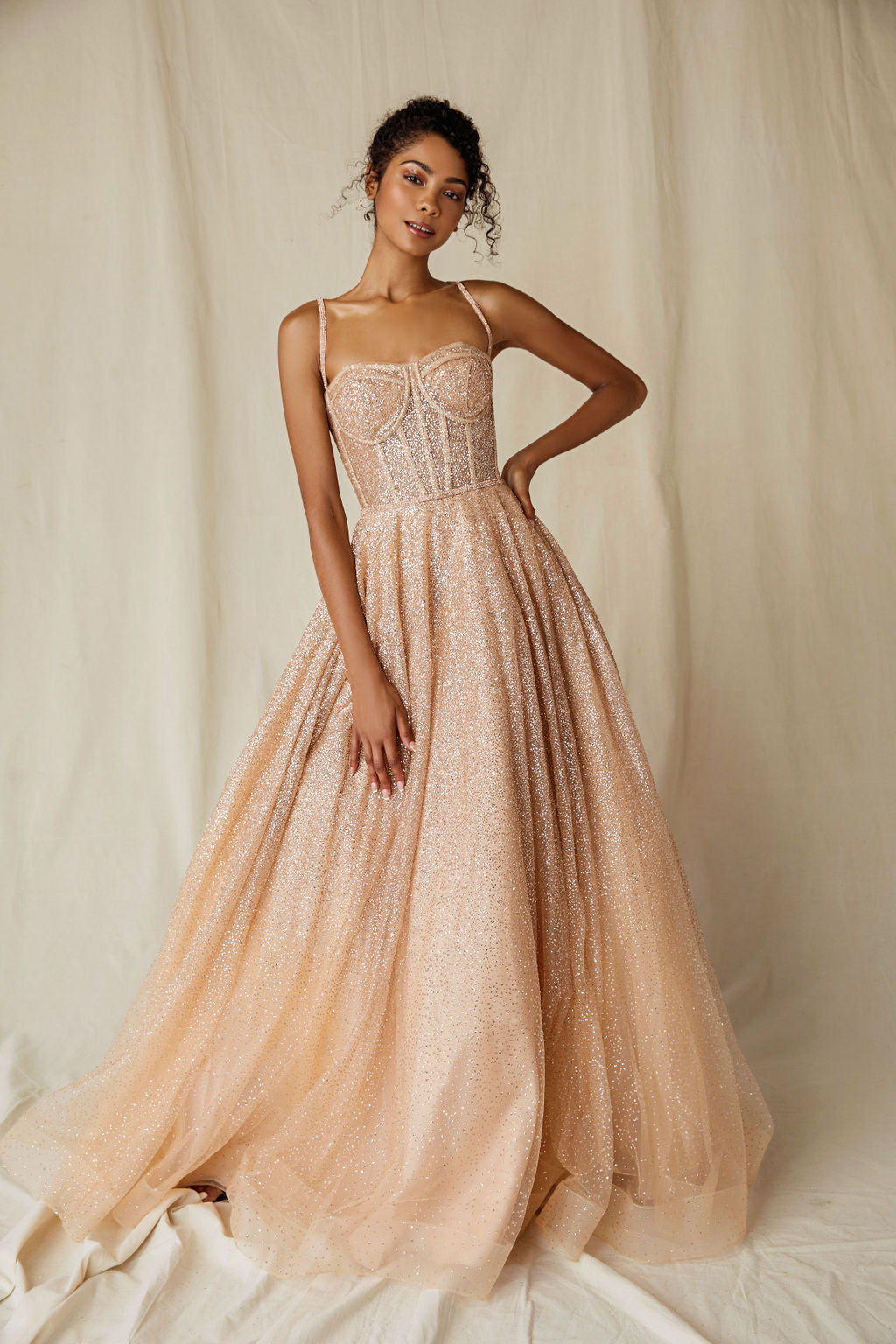Prom Dresses A Line Long Formal Corset Glitter Prom Dress Eureka Fashion 9900 Rose Gold