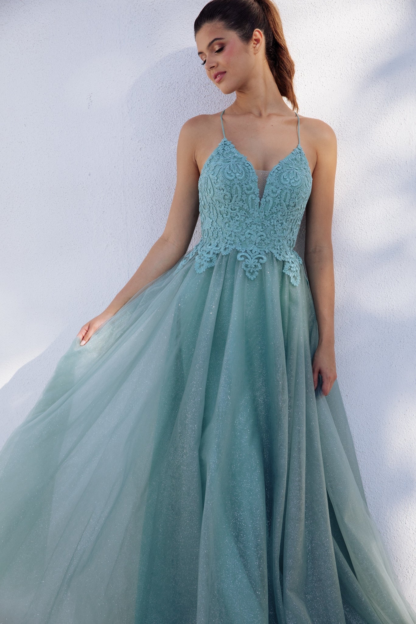 Prom Dresses Lace Applique Long Formal A Line Prom Dress Eureka Fashion 9901 Sage