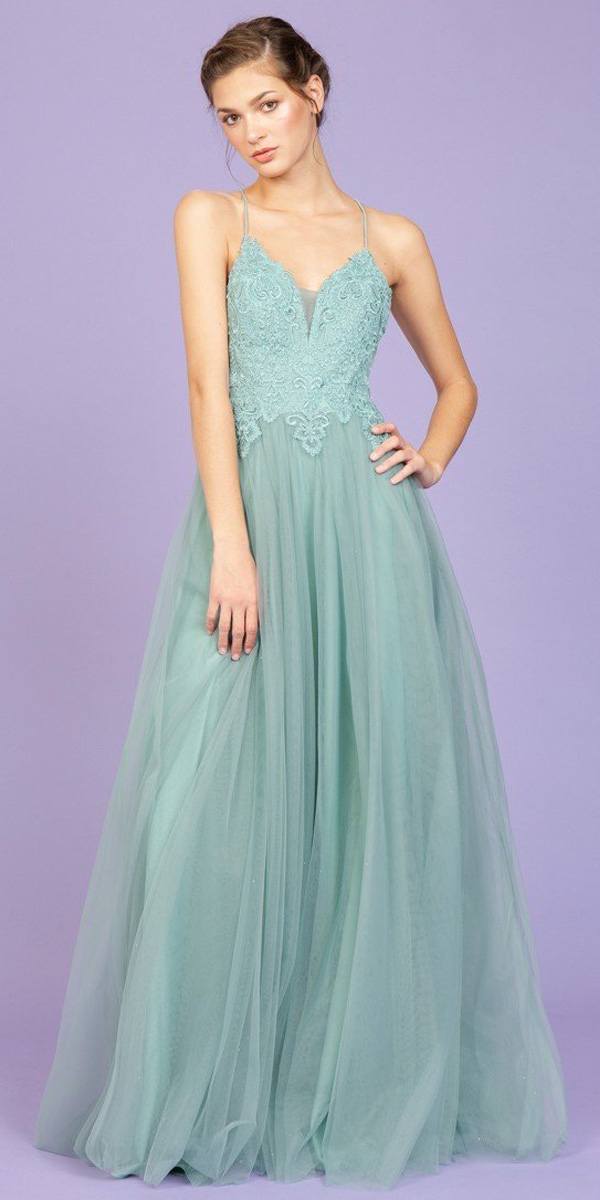 Prom Dresses Long Formal A Line Lace Applique Prom Dress Eureka Fashion 9902 Sage