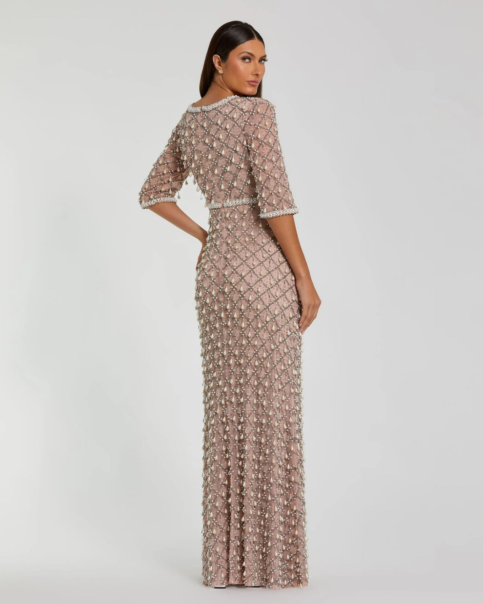 Jewel Neck Floor-Length Beaded Mesh Formal Sheath Gown Mac Duggal 9910099P
