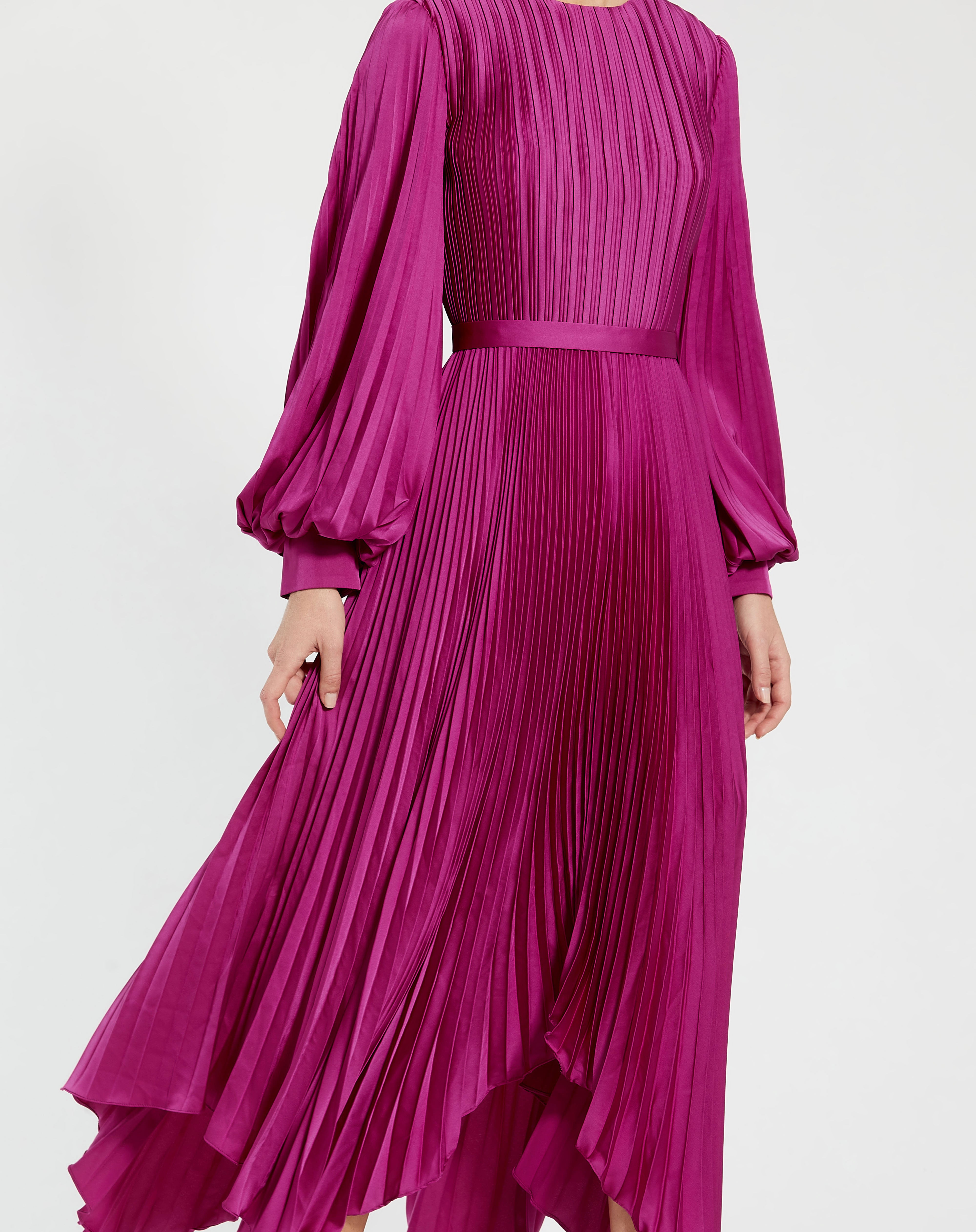Fuchsia High-Neck Midi SatinCocktail Pleated Dress Mac Duggal 9911638P