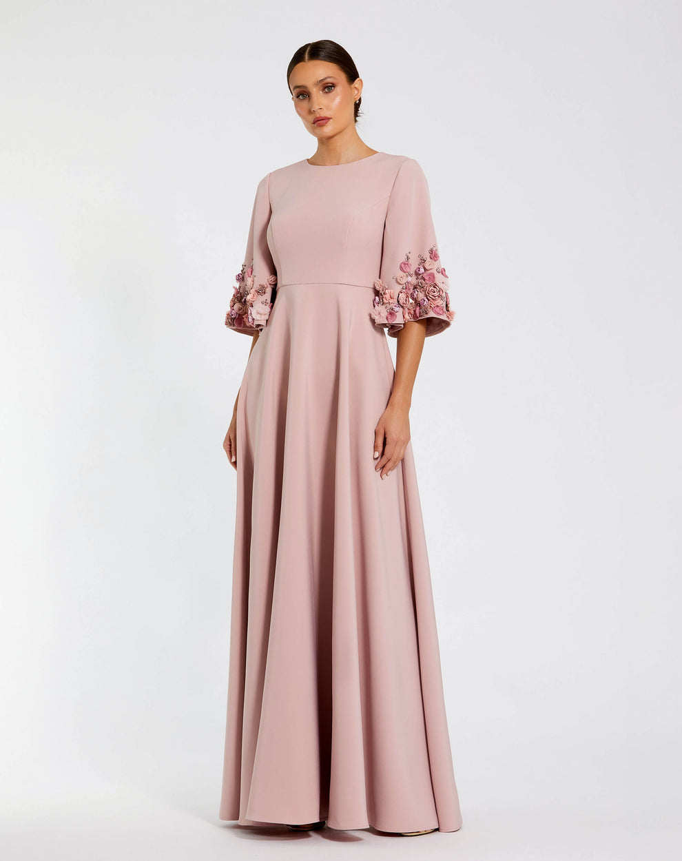 Crew/High-Neck Floor-Length Crepe Formal A-Line Mac Duggal 9911854P
