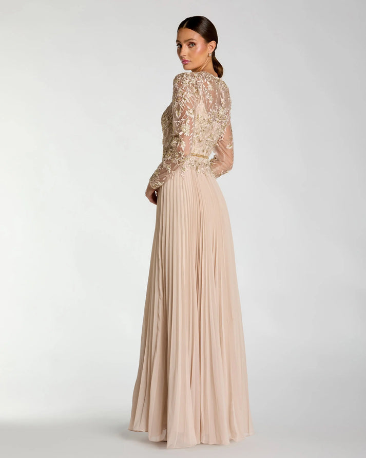 Mother of the Bride Dresses Long Sleeve Formal Pleated Mother of the Bride Dress Mac Duggal 9911986P Taupe