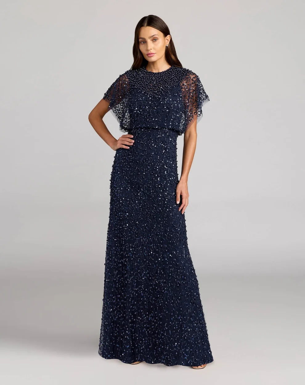 Mother of the Bride Dresses Long Formal Sequin Beaded Mother of the Bride Petite Dress Mac Duggal 9914523P Midnight