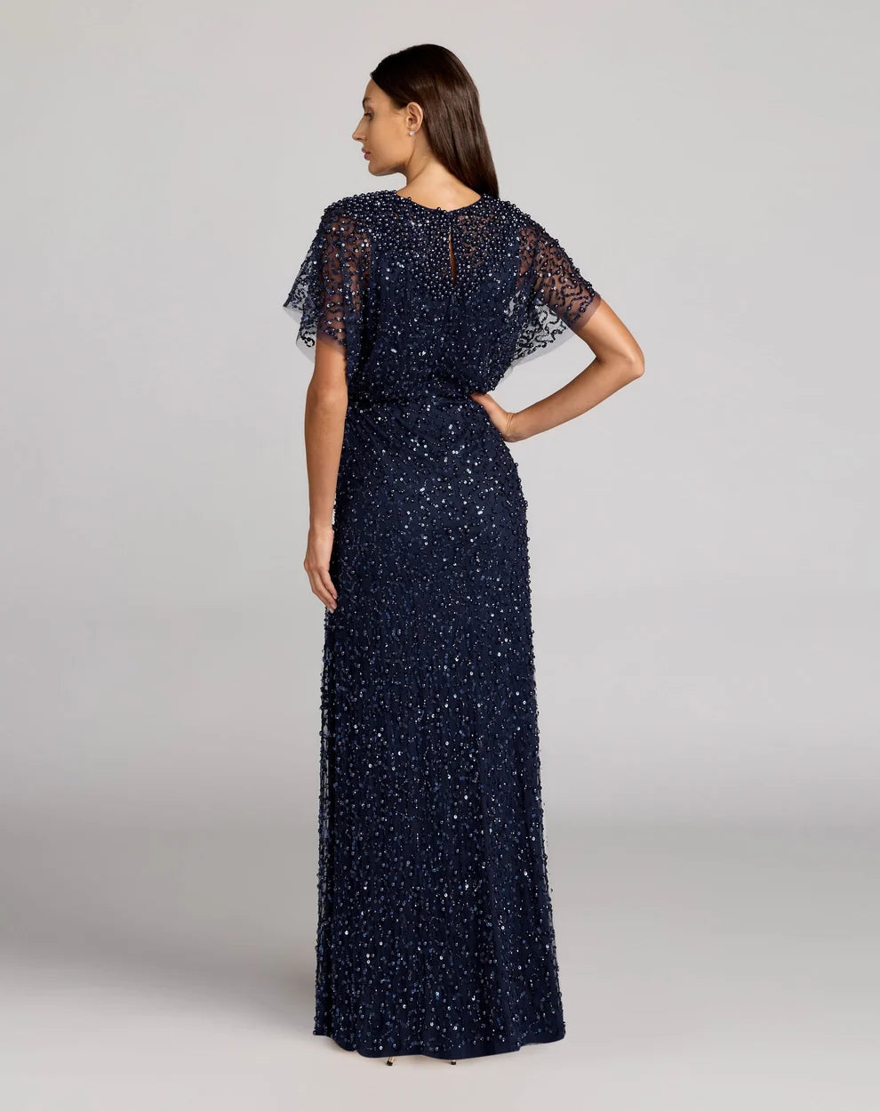 Mother of the Bride Dresses Long Formal Sequin Beaded Mother of the Bride Petite Dress Mac Duggal 9914523P Midnight
