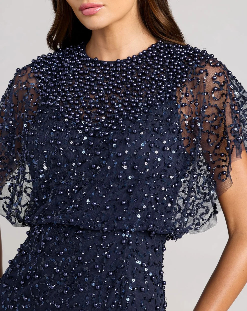 Mother of the Bride Dresses Long Formal Sequin Beaded Mother of the Bride Petite Dress Mac Duggal 9914523P Midnight