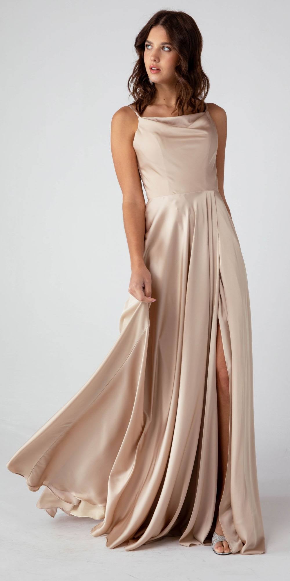 Prom Dresses A Line Long Formal Slit Prom Dress Eureka Fashion 9916 Sand