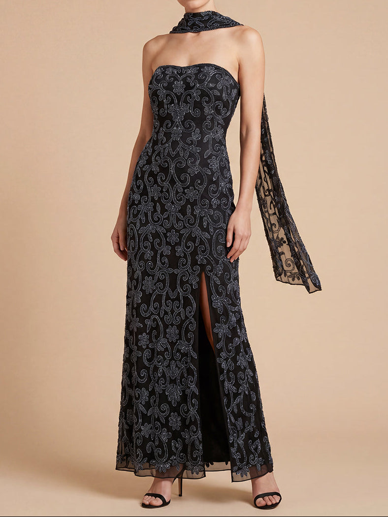 Strapless Straight Neck Floor-Length Lace Formal Sheath Lara 9916
