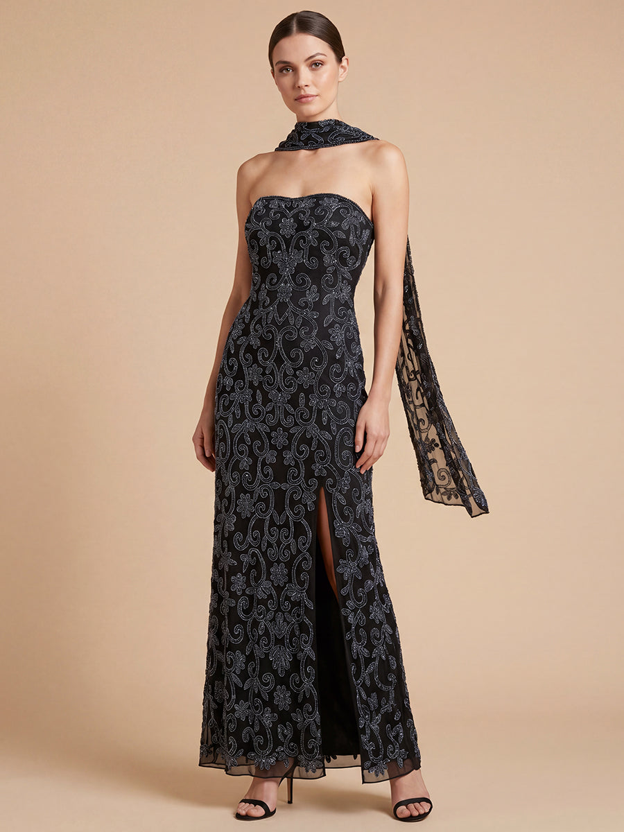 Strapless Straight Neck Floor-Length Lace Formal Sheath Lara 9916