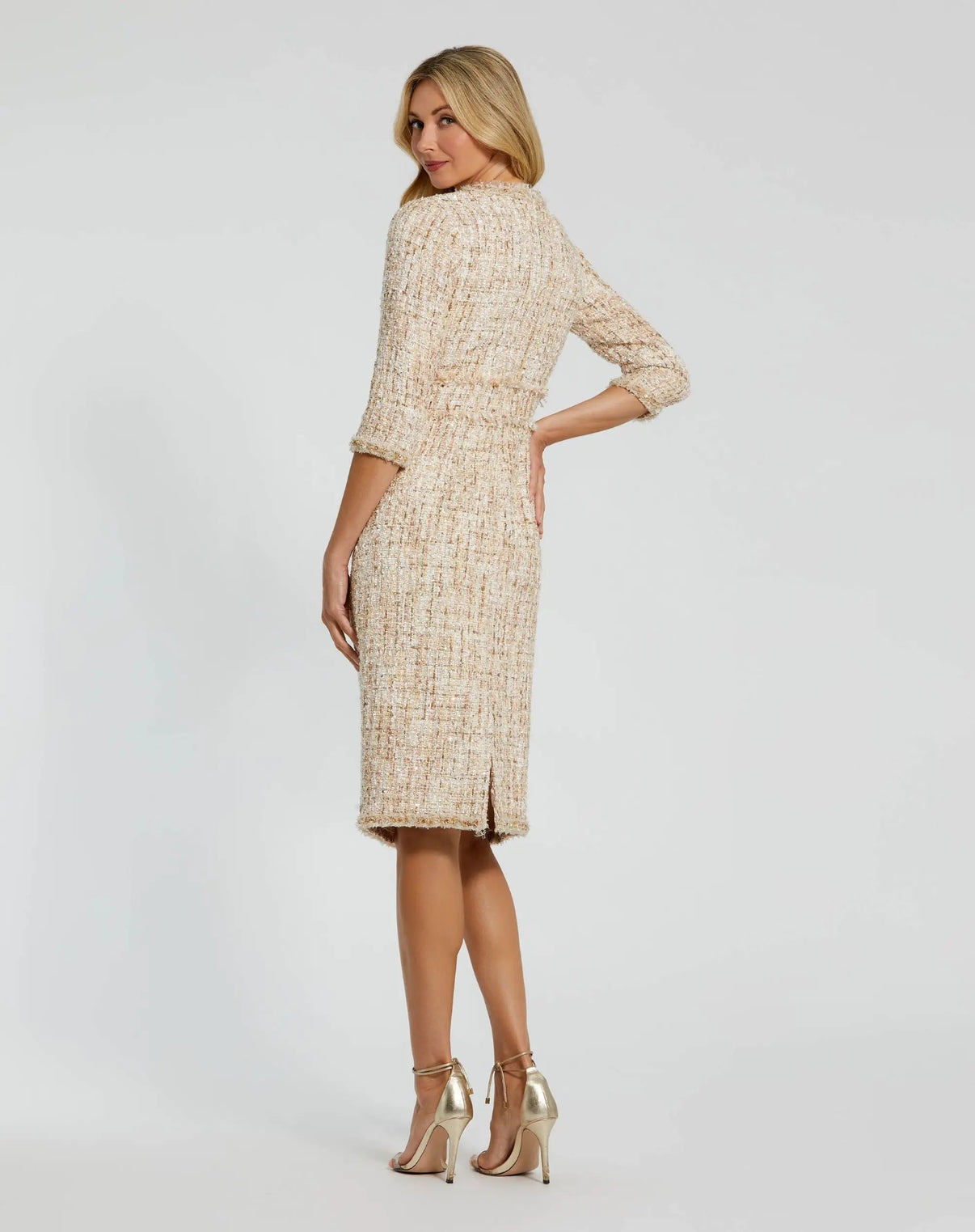Jewel Knee-Length Tweed Cocktail Dress by Mac Duggal 9920809P in Blush