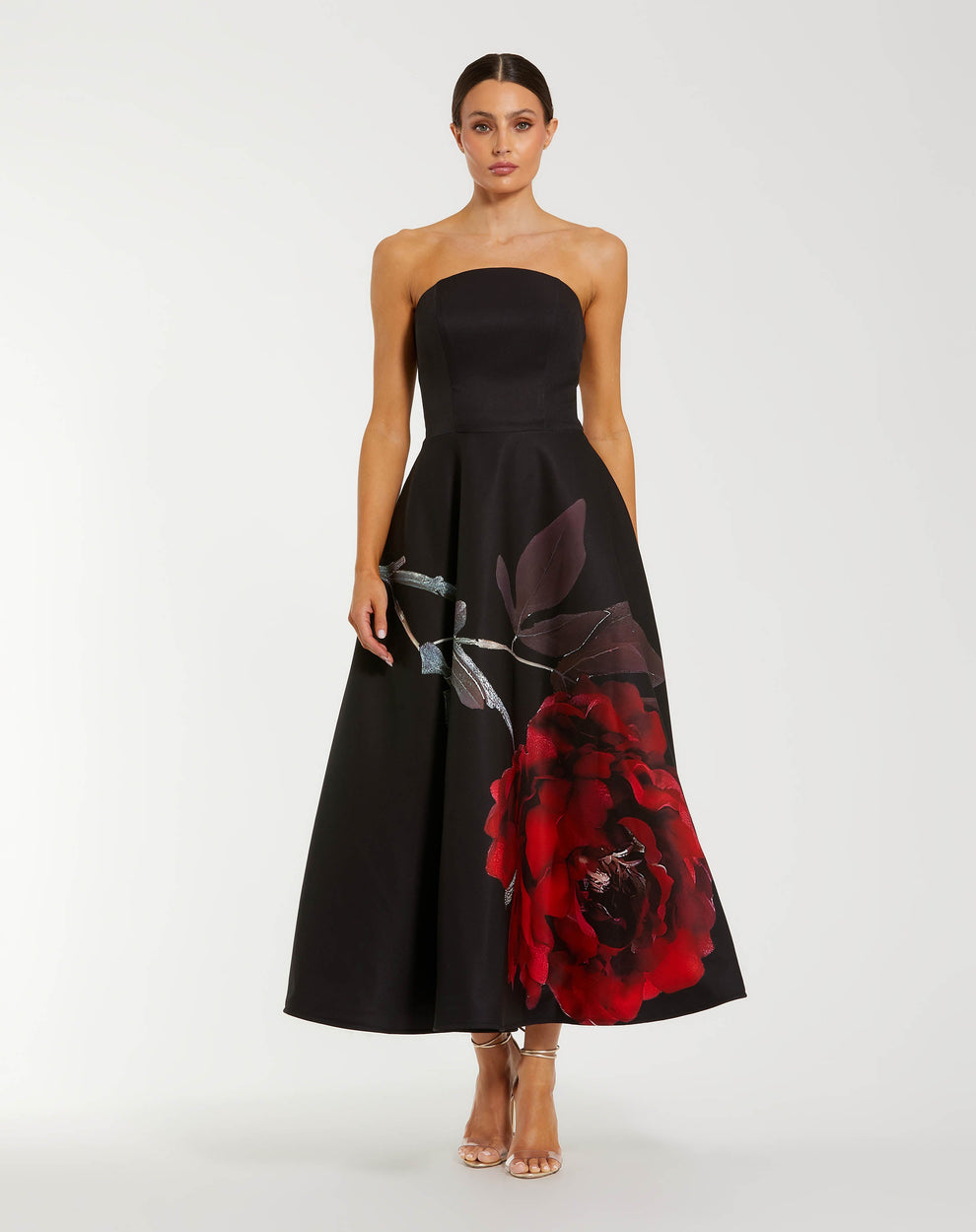 Strapless Straight Neck Tea-Length Satin Cocktail A-Line Mac Duggal 9921152P