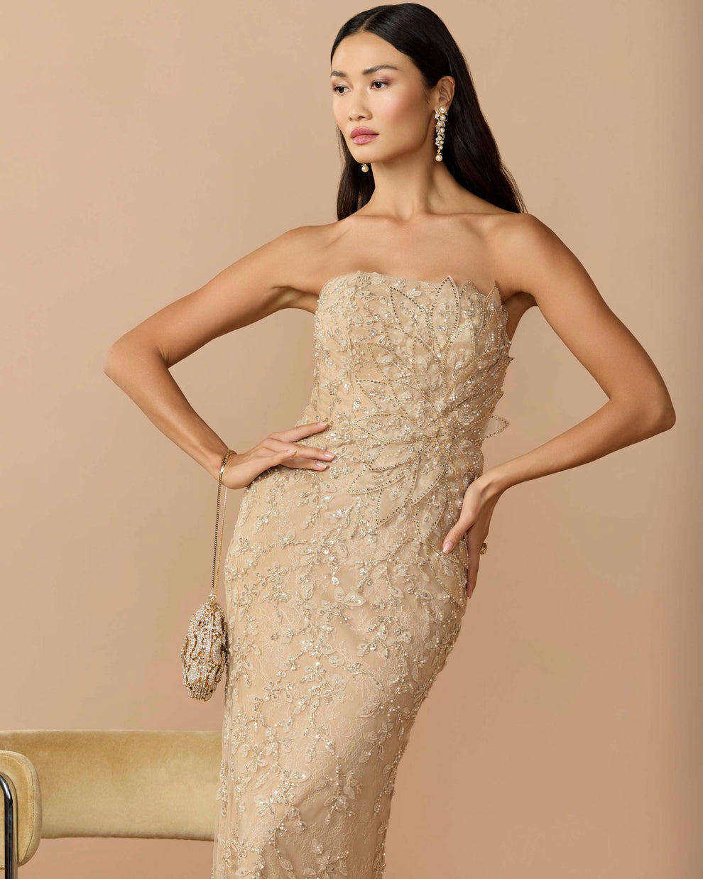 Strapless Curved Neck Floor-Length Lace Prom Mermaid Mac Duggal 9921200P