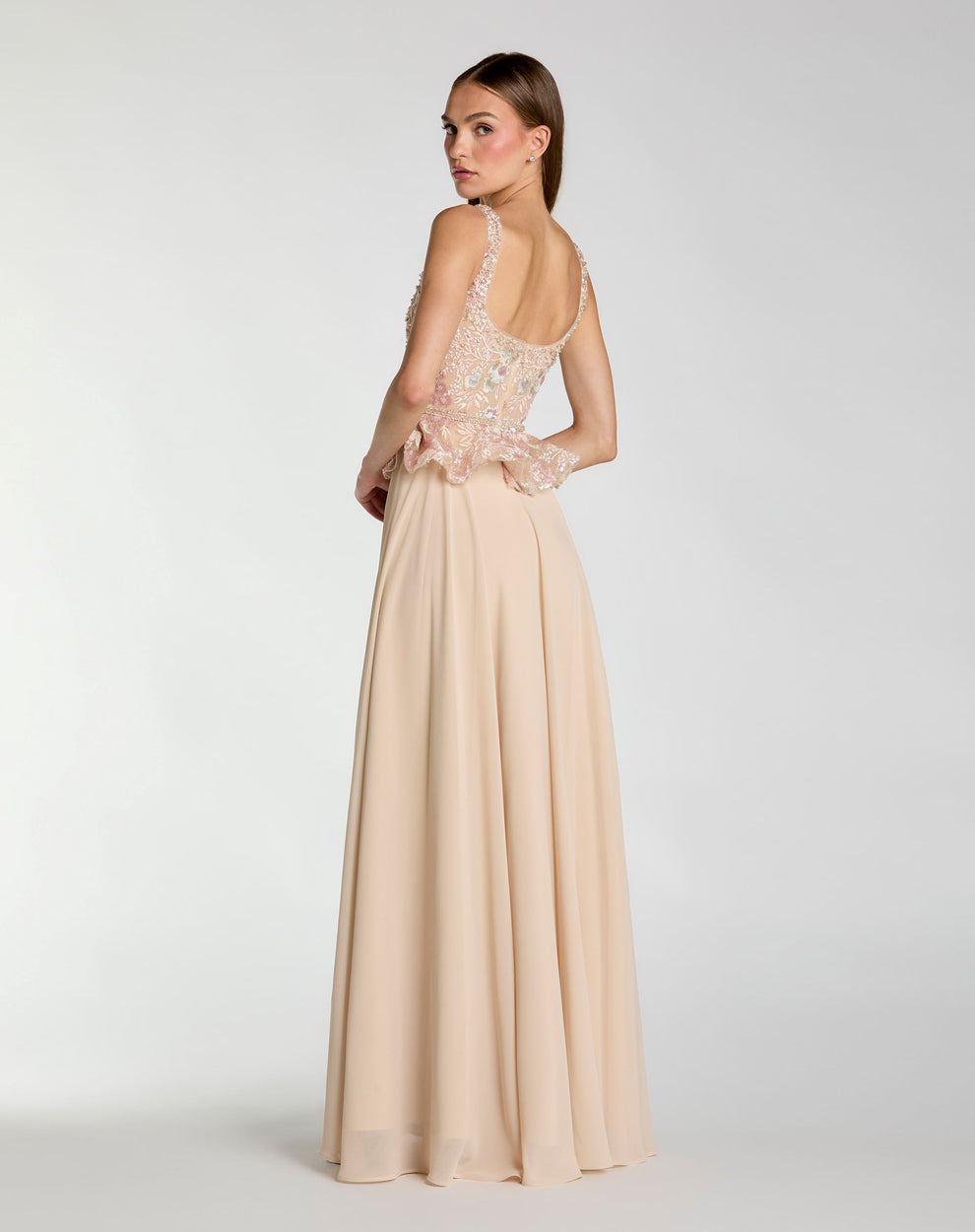 Formal Dresses Long Formal Floral Beaded Evening Petite Dress Mac Duggal 9921317P Champagne