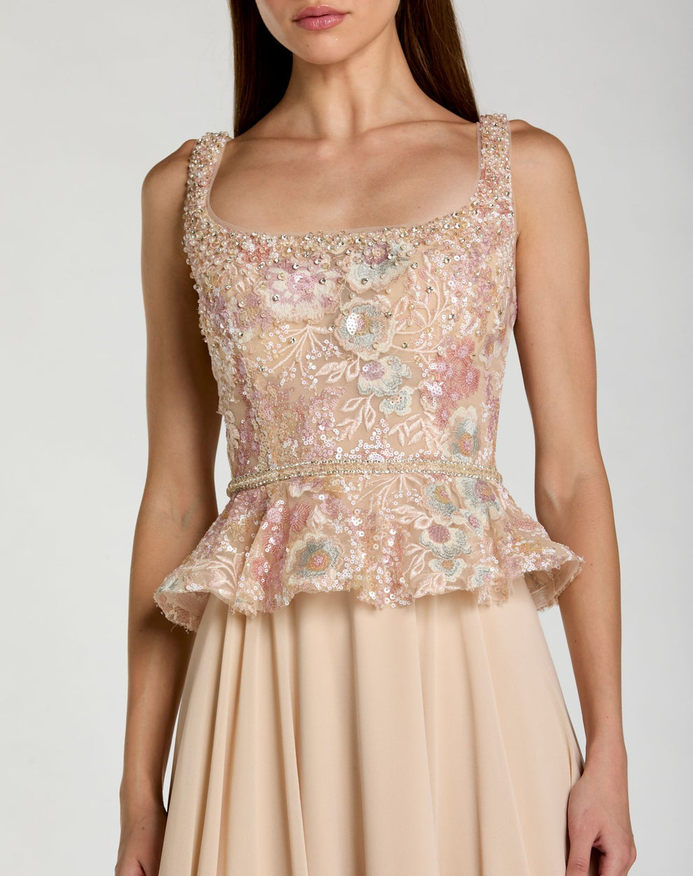 Formal Dresses Long Formal Floral Beaded Evening Petite Dress Mac Duggal 9921317P Champagne