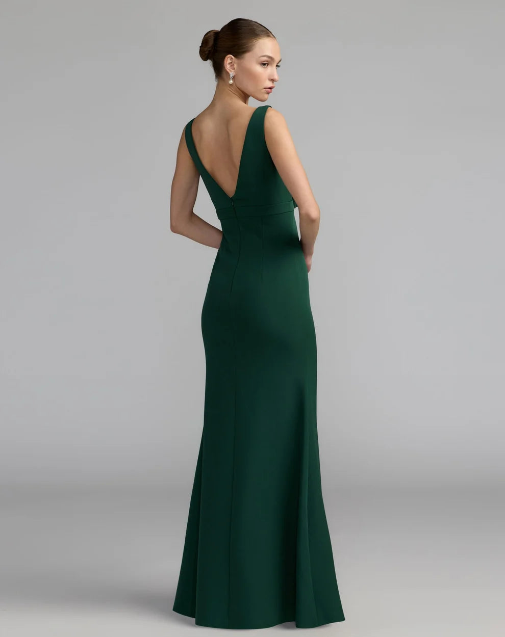 V-Neck Floor-Length Crepe Formal Dress by Mac Duggal 992371P in Emerald