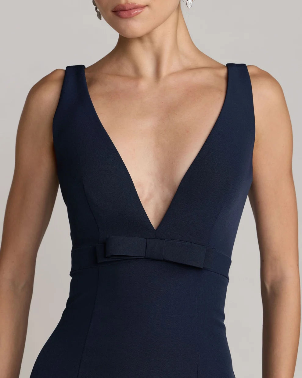 V-Neck Floor-Length Crepe Formal Dress by Mac Duggal 992371P in Midnight