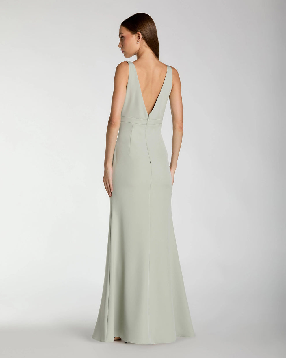 V-Neck Floor-Length Crepe Formal Dress by Mac Duggal 992371P in Sage