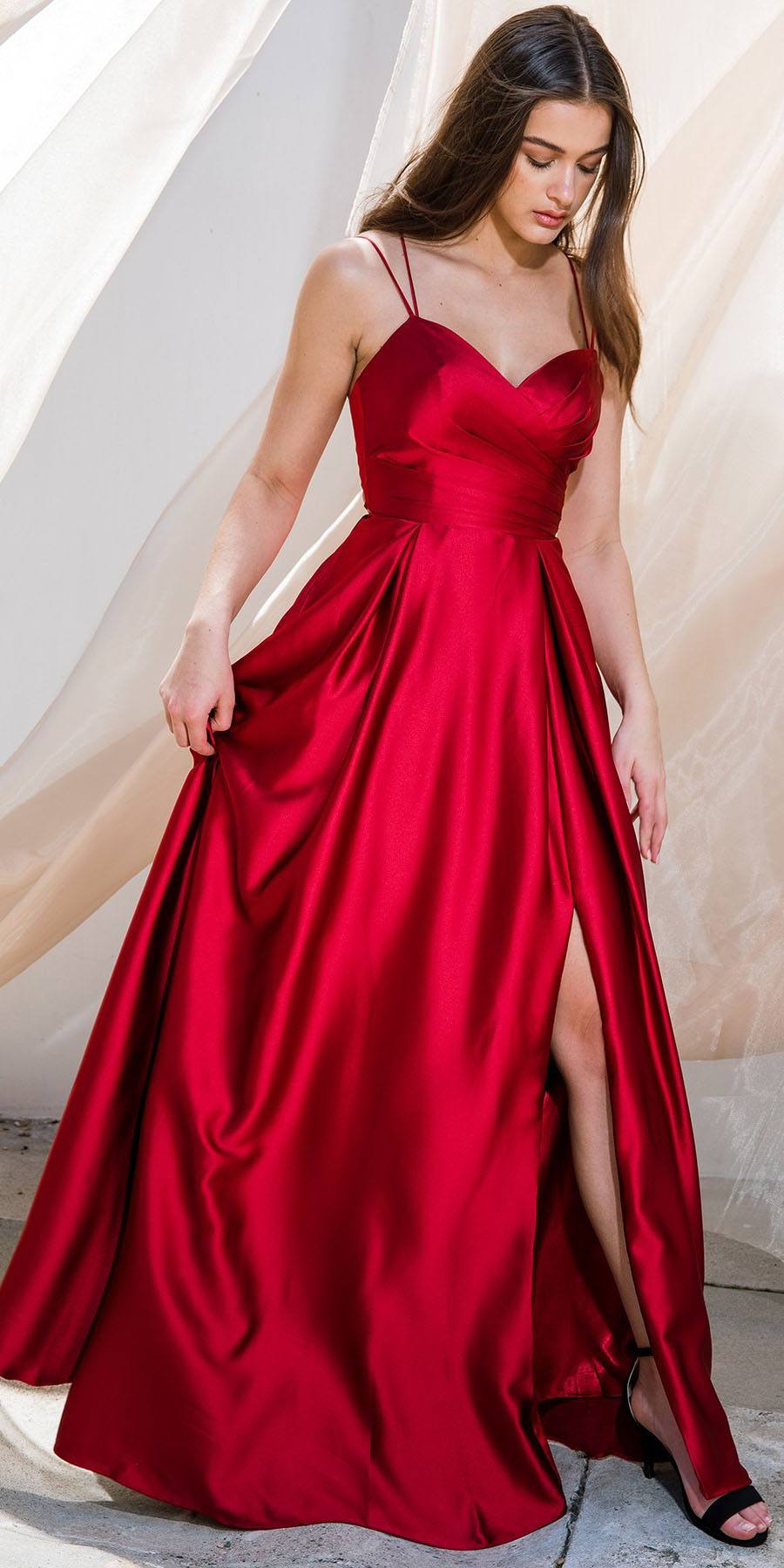 Prom Dresses Long Formal Slit A Line Pleated Prom Dress Eureka Fashion 9925 Burgundy