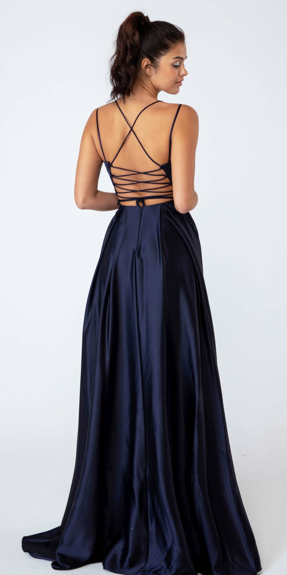 Prom Dresses Long Formal Slit A Line Pleated Prom Dress Eureka Fashion 9925 Navy