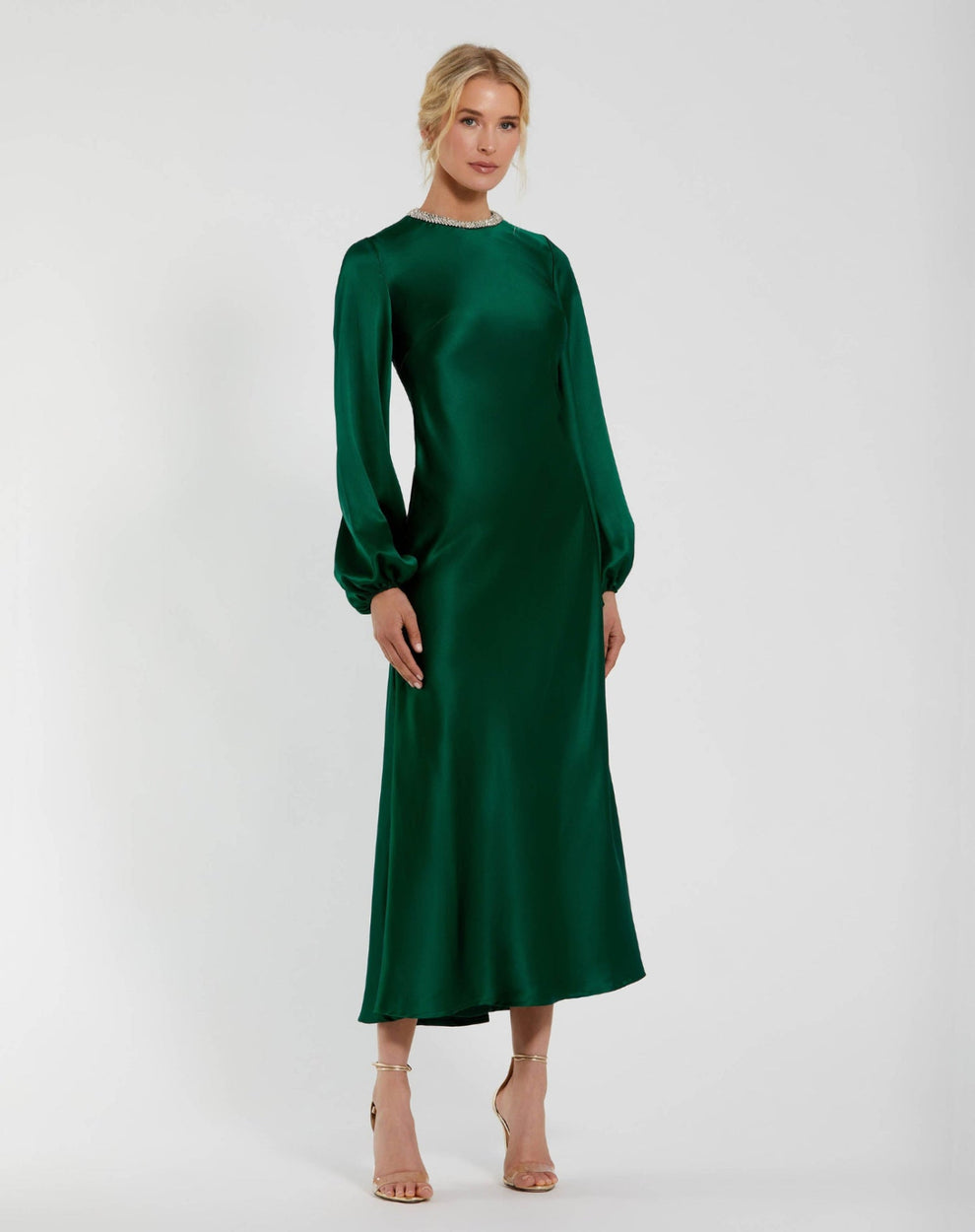 Crew High-Neck Floor-Length Satin Cocktail Sheath Mac Duggal 9927350P