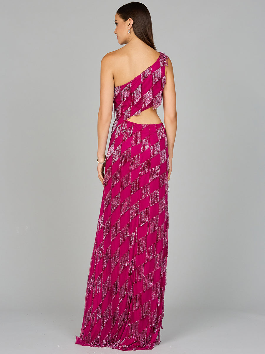 Prom Dresses Long Beaded Formal Fringe Prom Dress Raspberry