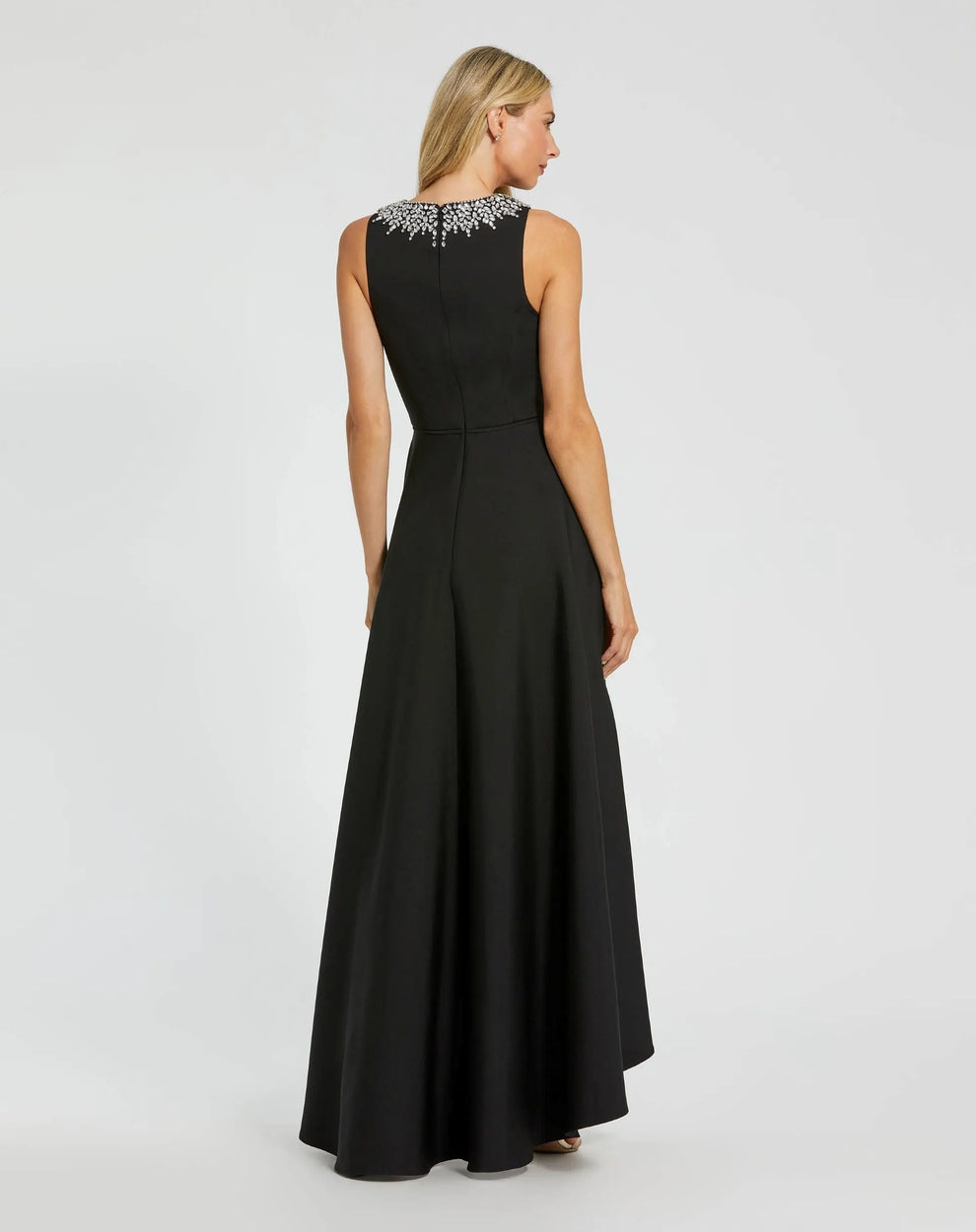 Jewel Neck High-Low Mikado Gown by Mac Duggal 9949844P in BLACK