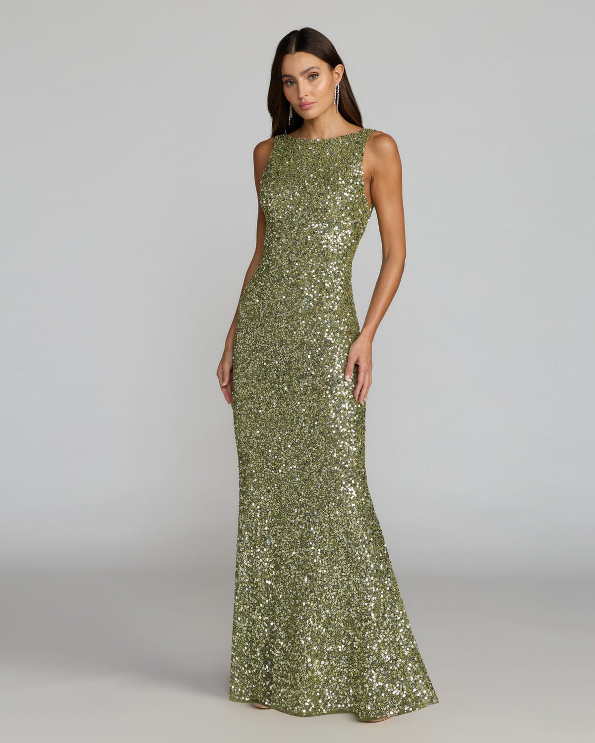 Crew/High-Neck Floor-Length Sequin Formal Mermaid Mac Duggal 995185P