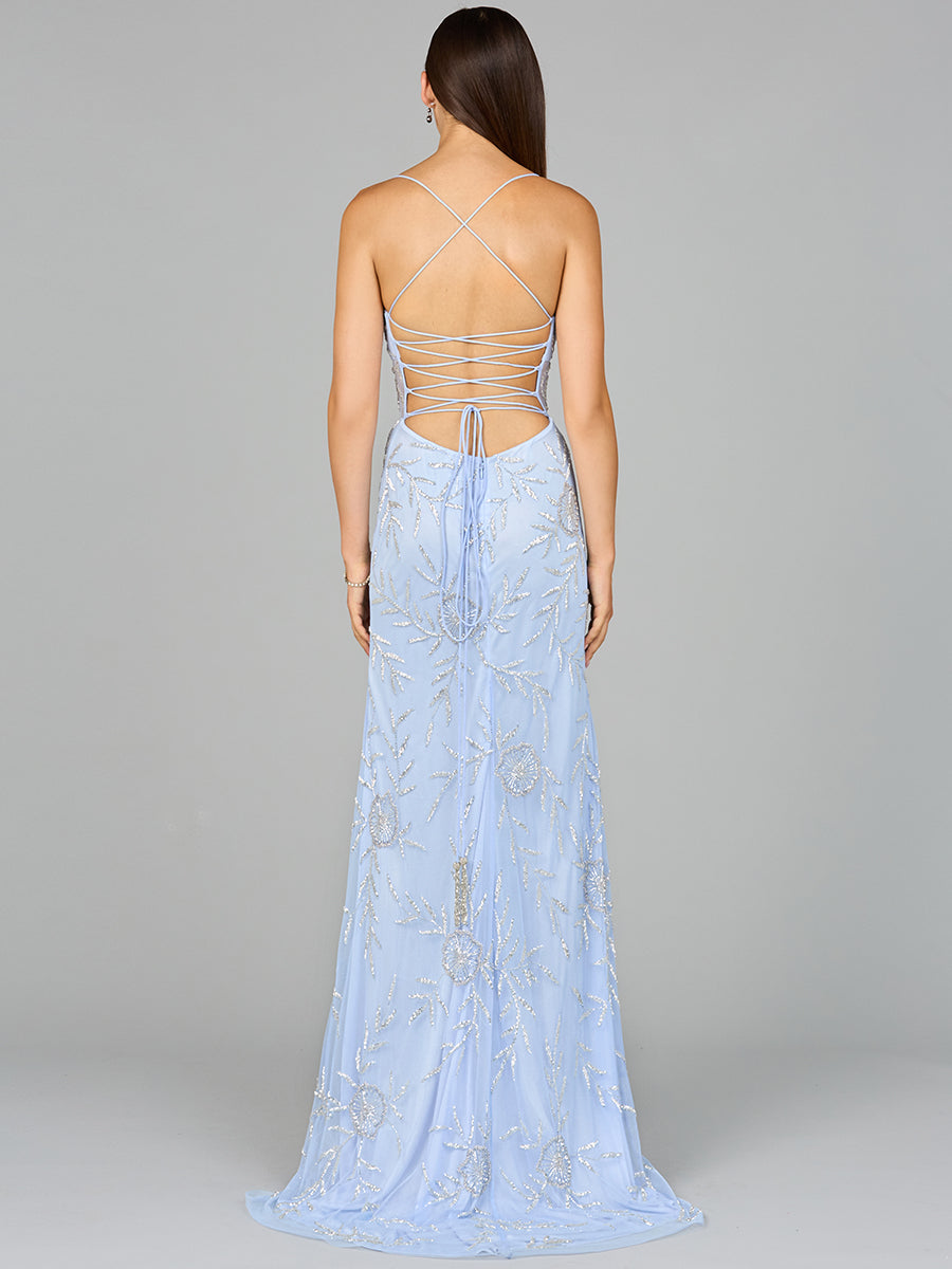 Prom Dresses Long Formal Beaded Floral Corset Prom Dress Periwinkle/Silver