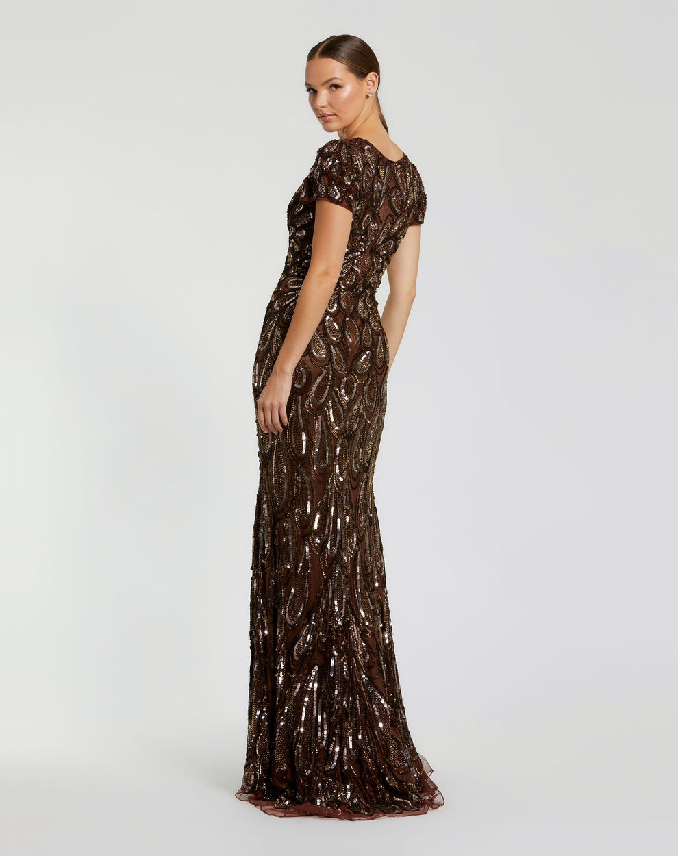 V-Neck Floor-Length Sequin Evening Mermaid Mac Duggal 995243P