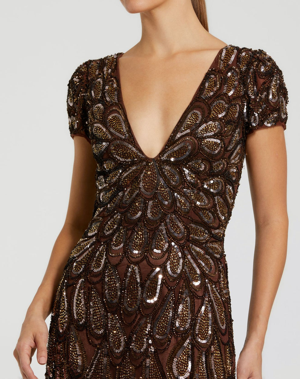 V-Neck Floor-Length Sequin Evening Mermaid Mac Duggal 995243P