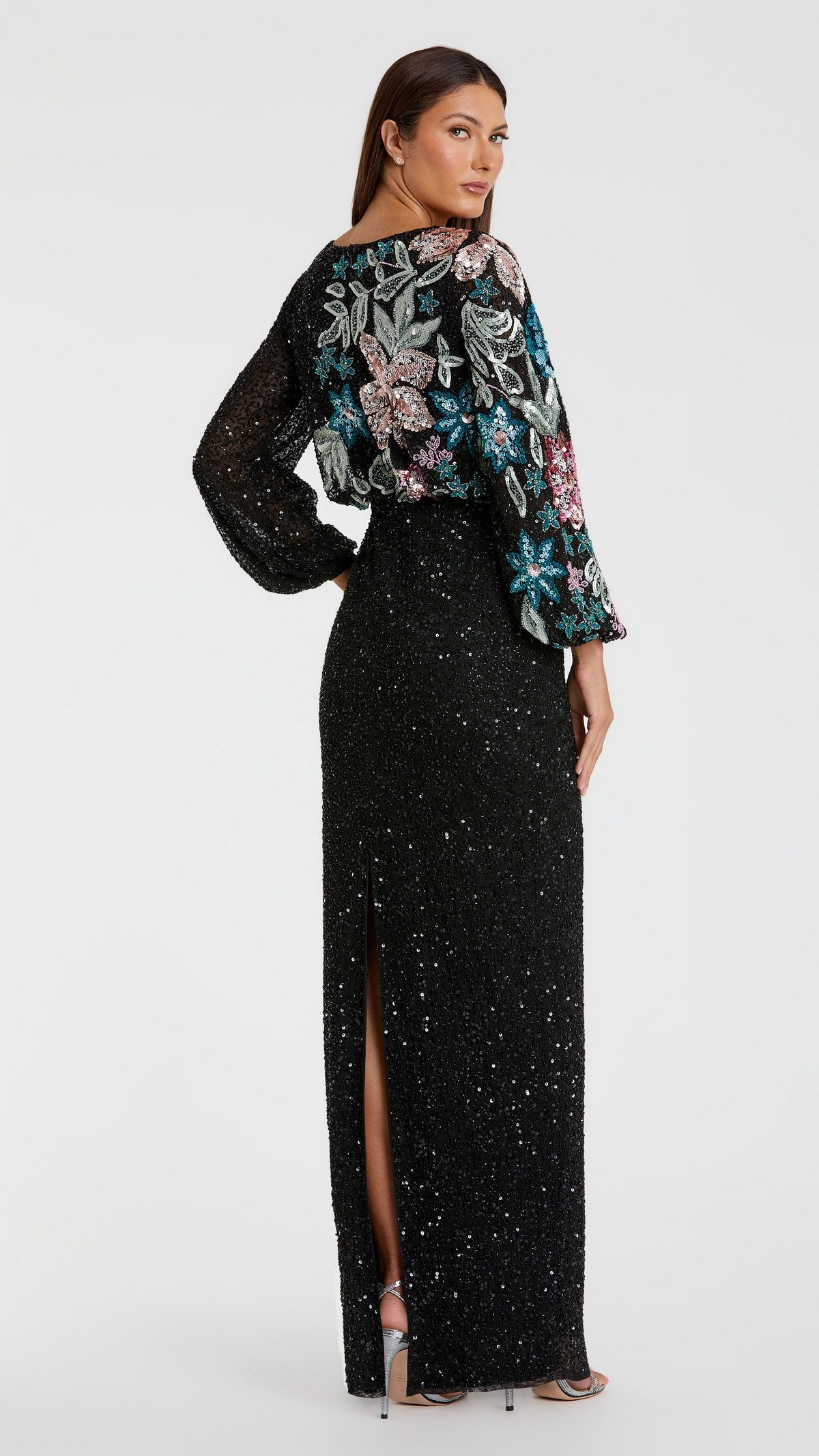 Mac Duggal style 995615P in Black Multi, back view
